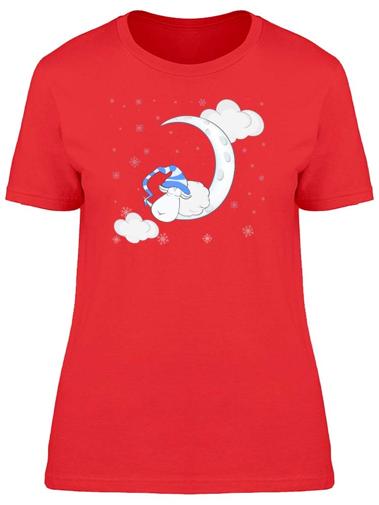 Women's Cute Sheep Sleeping On Moon Graphic T-Shirt - Soft Cotton Casual Tee for Everyday Wear & Gift Giving