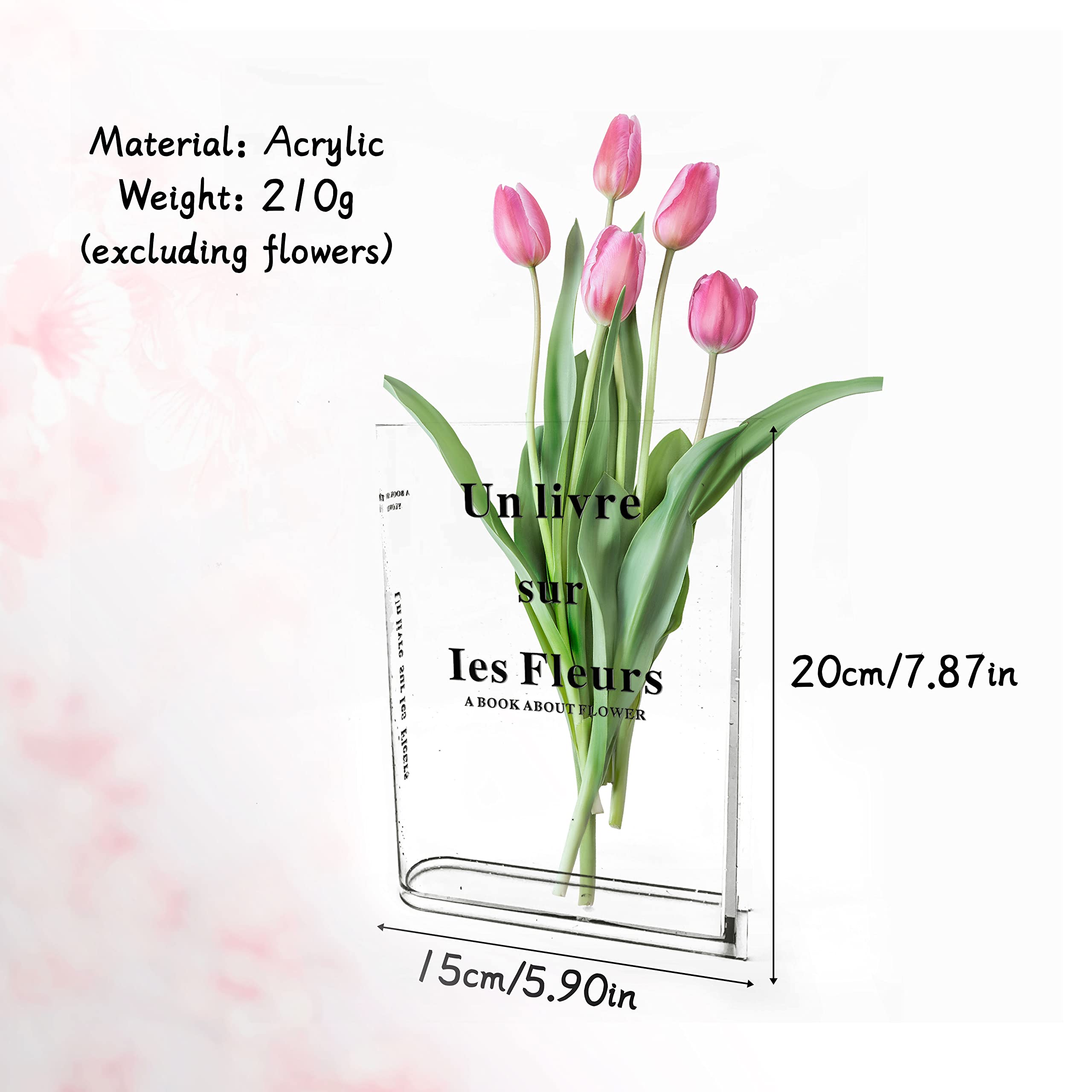 Feliciay Clear Acrylic Flower Vase - Crystal Transparent Book-Shaped Vase for Home Decor, Bookshelf & Bedroom | Perfect for Floral Arrangements, Wedding Centerpieces & Office Desk Decor