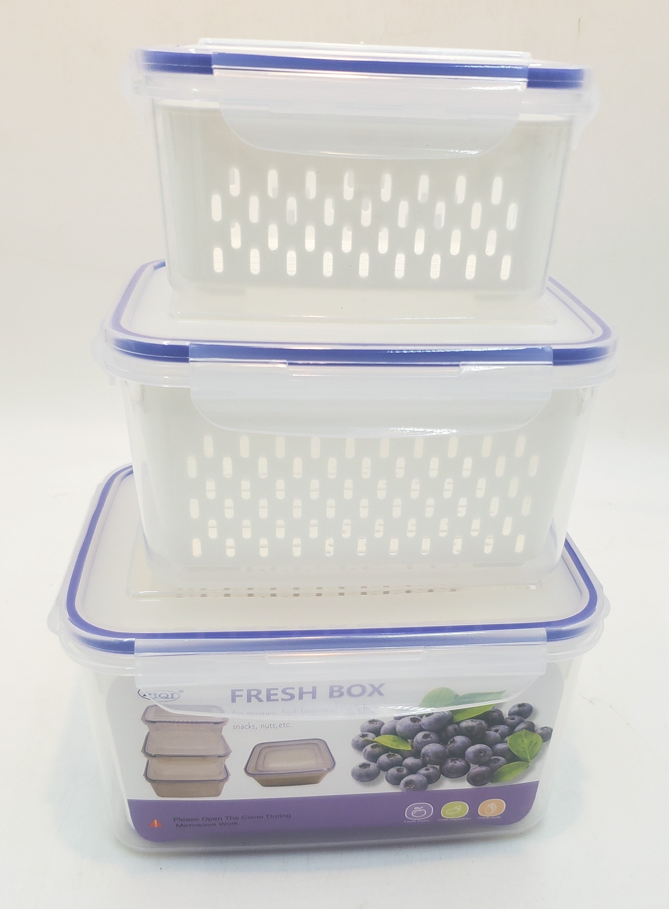 3-Piece Plastic Storage Containers with Strainer - Perfect for Kitchen, Pantry & Meal Prep Organization