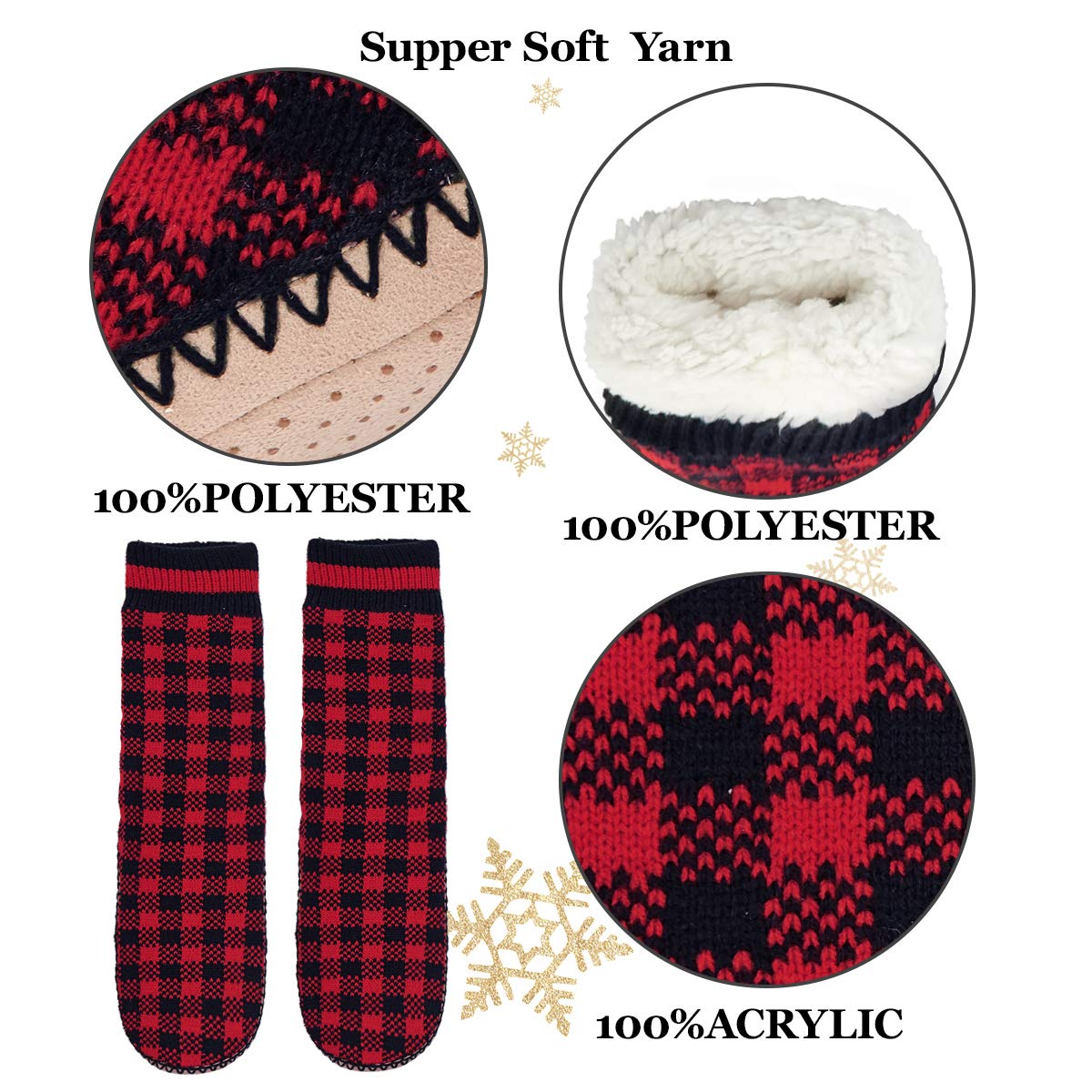 Men's Winter Cable Knit Non-Slip Slipper Socks - Warm Sherpa Lined Cozy Indoor House Socks for Home, Lounge & Cold Weather Comfort