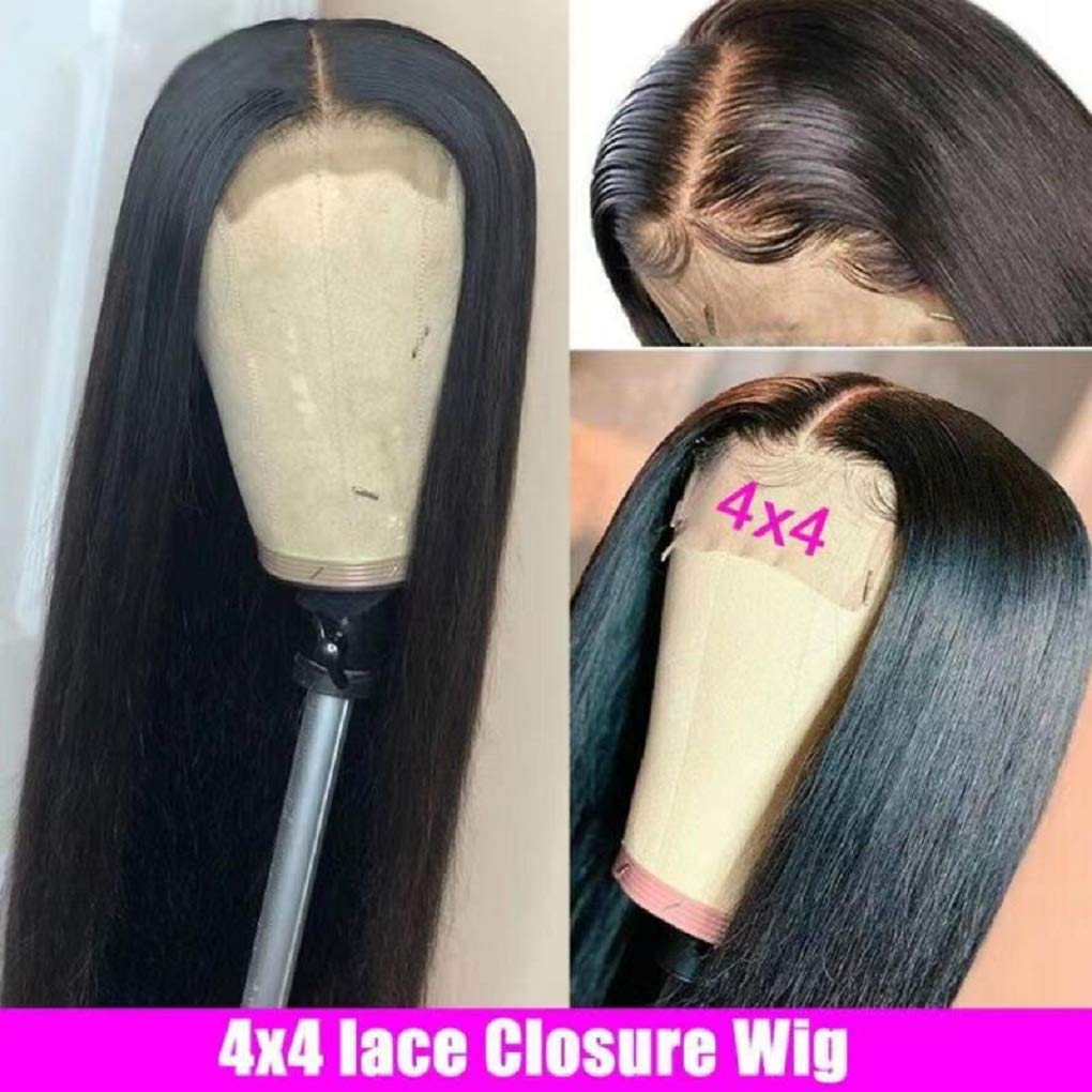 4x4 Straight Lace Closure Wigs Human Hair - HD Lace Front Wigs with Pre Plucked Baby Hair - 180% Density 28 Inch - Perfect for Daily Wear, Parties & Special Occasions