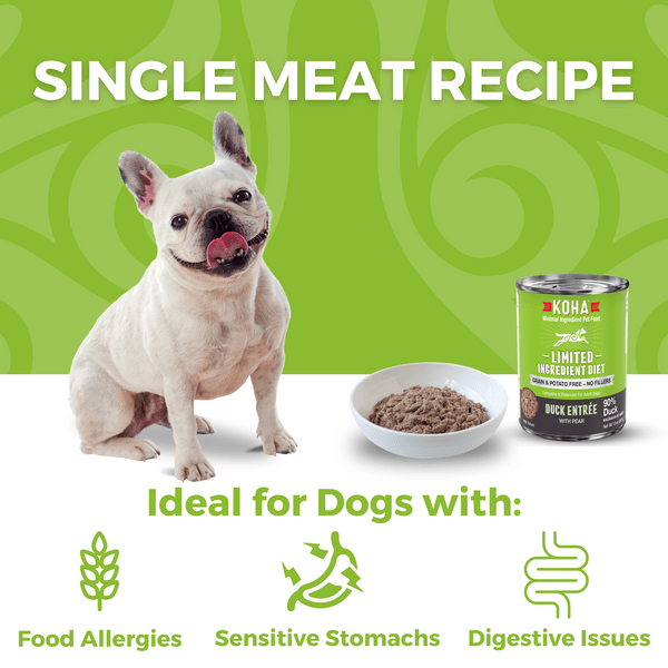 KOHA LID Duck Entrée Canned Dog Food - Grain-Free, Limited Ingredient Diet for Dogs with Sensitive Stomachs - Perfect for Mealtime, Training Treats & Travel Feeding
