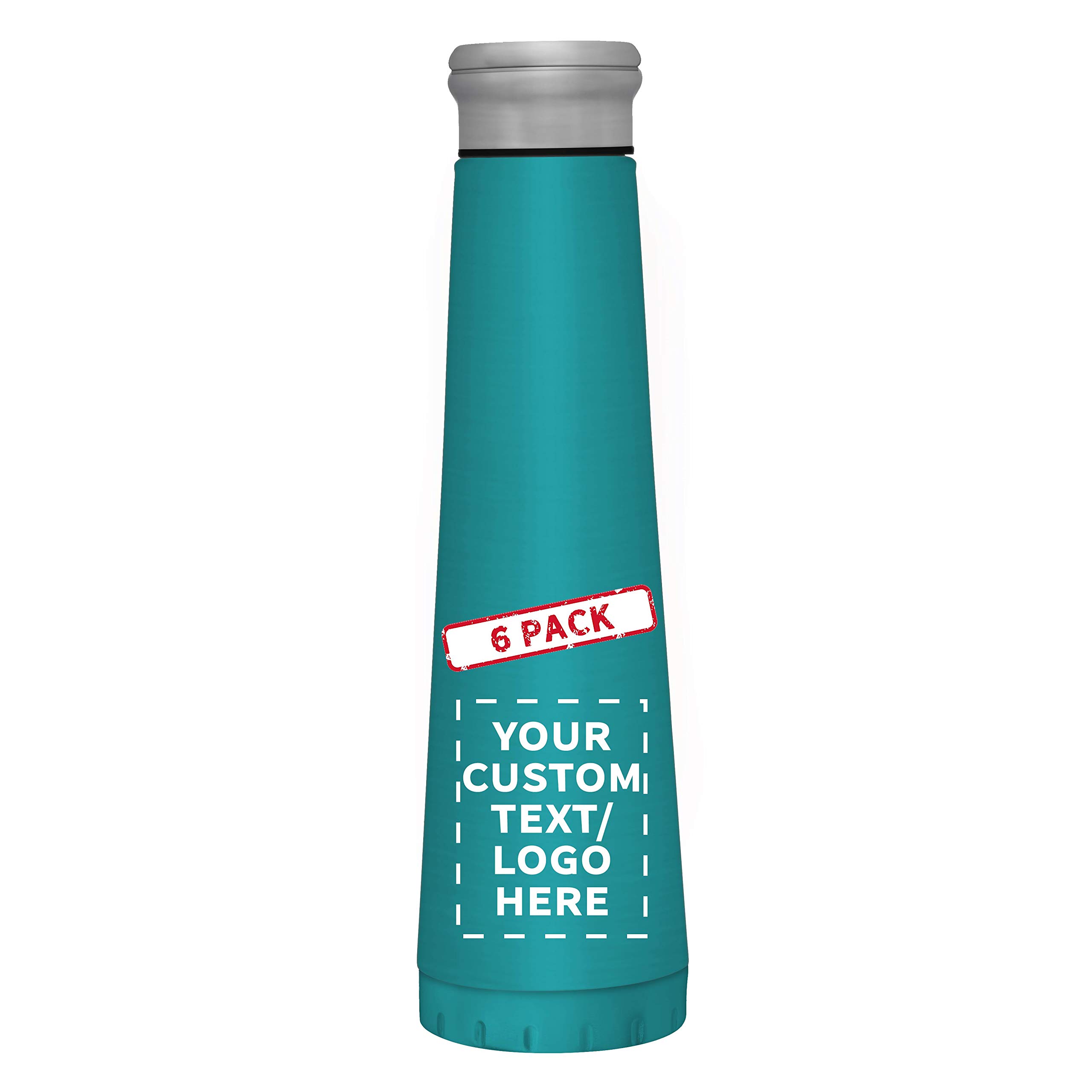 6-Pack 16 oz Vacuum Insulated Water Bottles - Custom Text & Logo - Double Wall Stainless Steel, BPA Free - Teal Color - Perfect for Gym, Hiking, Office & Outdoor Activities