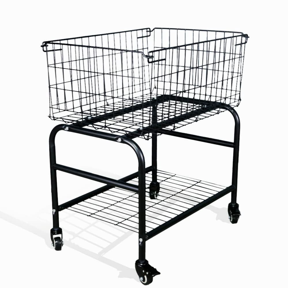 Rolling Laundry Basket on Wheels - Black Metal Garment Storage Cart with Wheels | Portable Clothes Hamper for Bedroom, Laundry Room & Dorm Organization