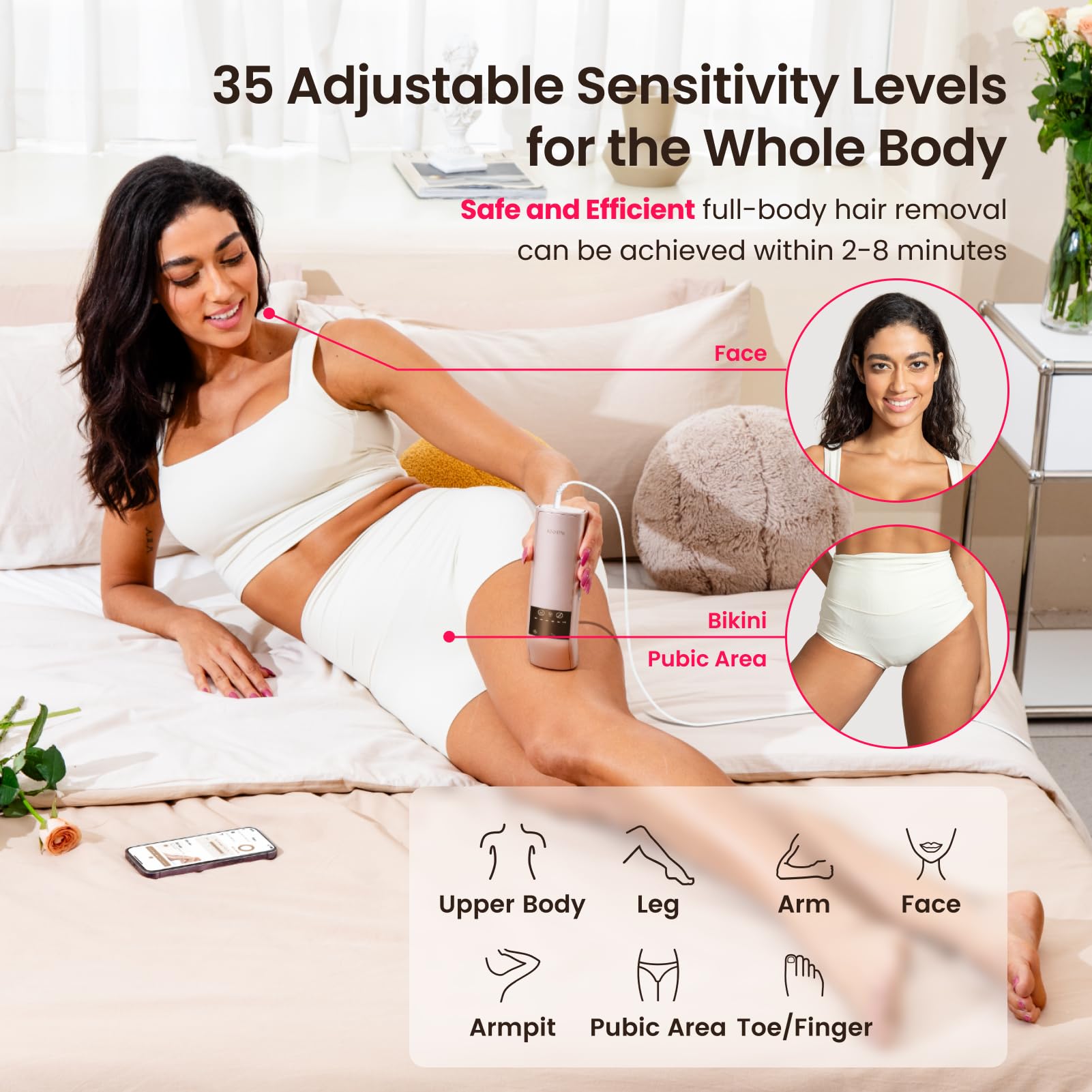 TRIPLE-Pulse IPL Laser Hair Removal Device with Sapphire Ice-Cooling Technology (37°F) - Permanent At-Home Hair Removal for Women & Men - Trinity iGlow 10 in Champagne Gold - Perfect for Legs, Underarms, Bikini Line & Facial Hair Removal