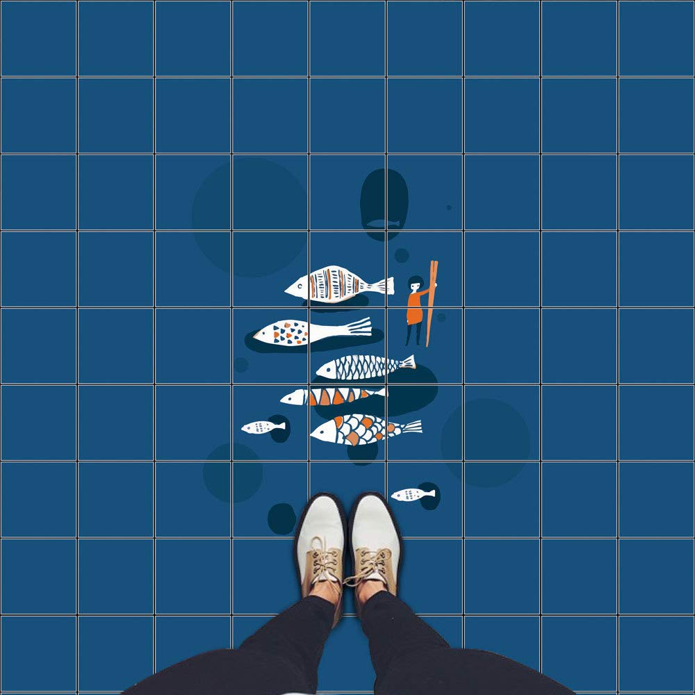 Hand-Painted Koi Fish Tile Stickers - 3D Retro Waterproof Floor & Wall Decals - DIY Non-Slip Vinyl Stickers (100cm x 20cm, 5-Pack) for Bathroom, Kitchen Backsplash, Pool Deck & Home Decor