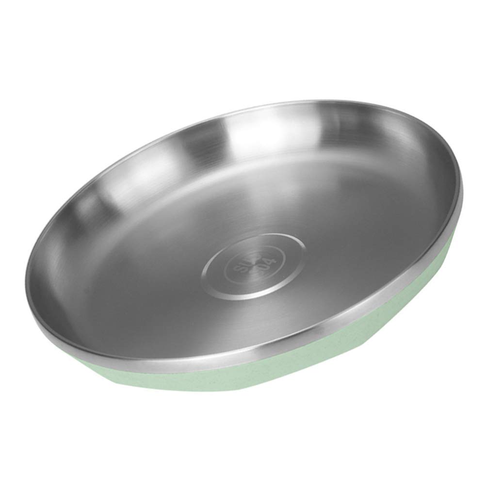 Premium Stainless Steel Seafood Serving Tray - 24cm Round Metal Dinner Plate for Restaurants, Home Kitchen & Party Buffet | Durable & Elegant Green Serving Dish for Seafood, Appetizers & Desserts