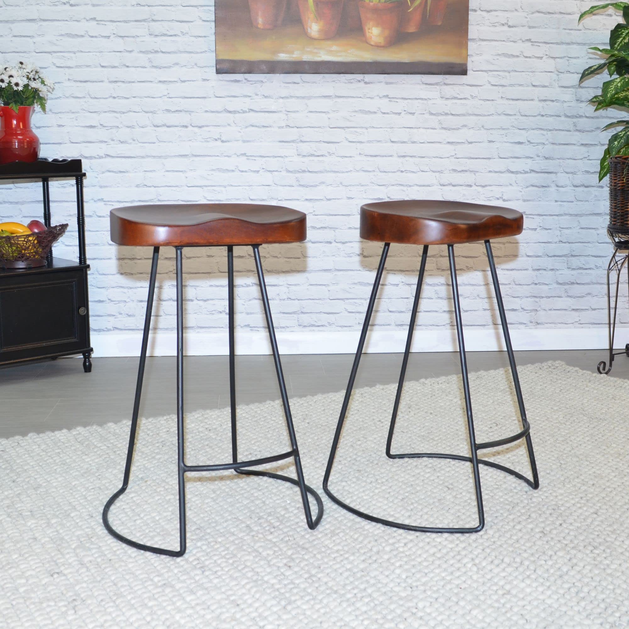 Set of 2 Rustic Counter Stools - 25.25