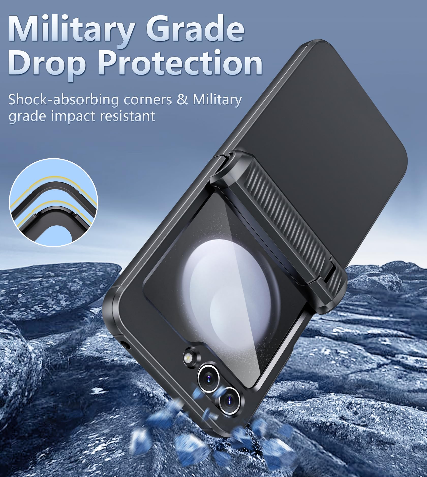 FNTCASE Rugged Shockproof Case for Samsung Galaxy Z Flip 5 (2023) - Slim Full Body Protection with Kickstand & Belt Clip | Durable Hard Cover for Z Flip 5 5G | Perfect for Outdoor Activities, Work & Travel (Black)