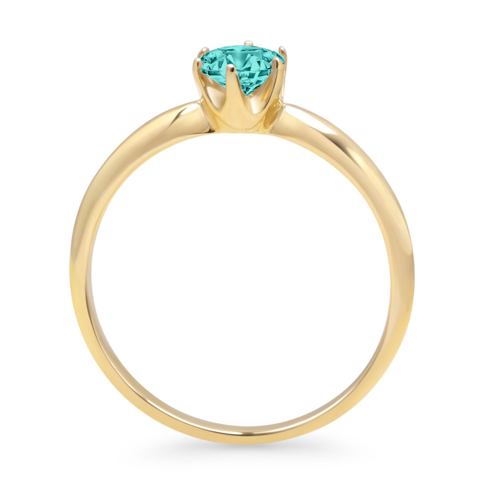 14K Yellow Gold Round Paraiba Tourmaline & CZ Solitaire Ring for Women - Elegant Engagement, Wedding, Anniversary Jewelry Gift
