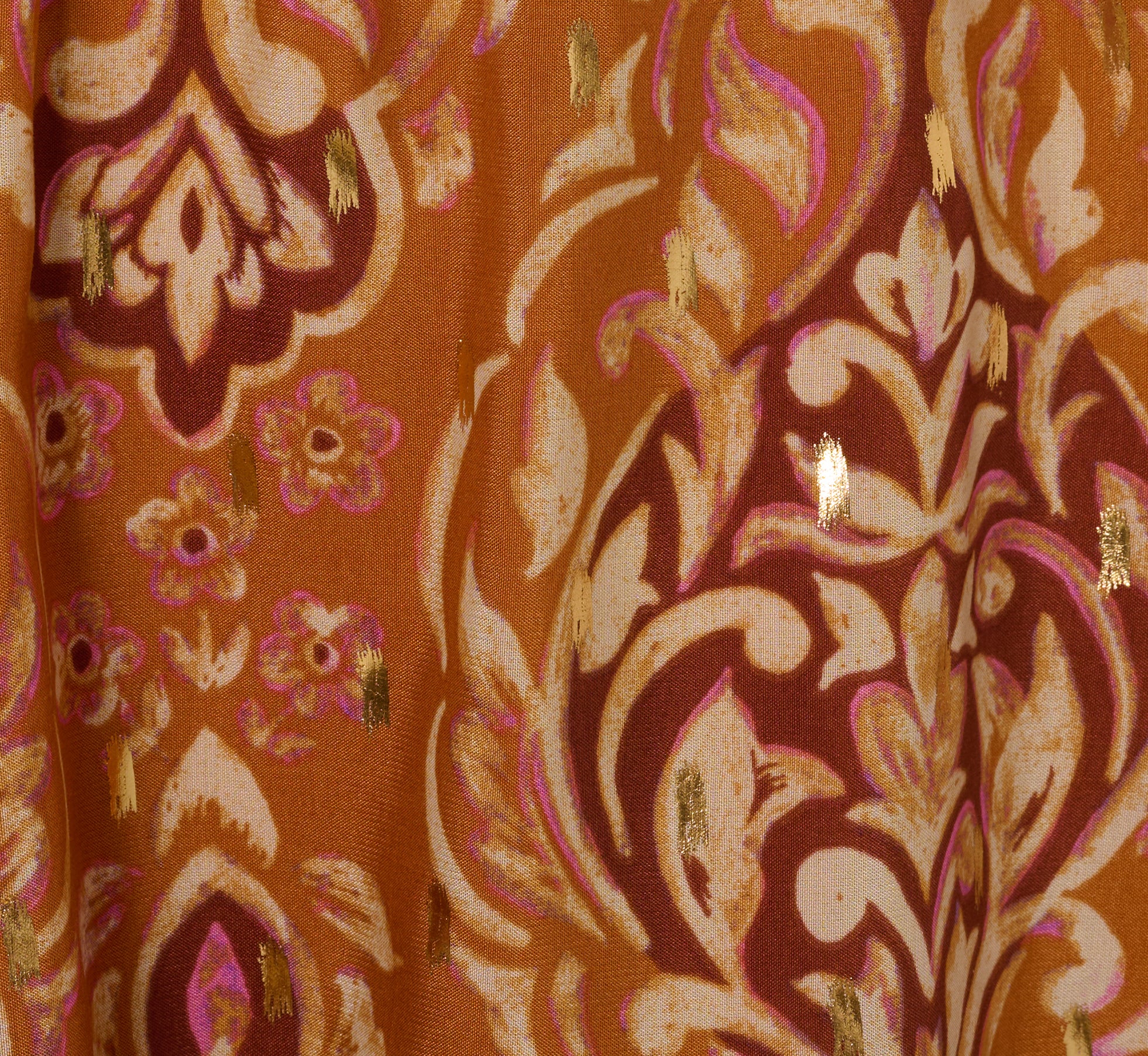 Elegant Bishop Sleeve Metallic Paisley A-Line Dress in Brown Multi - Perfect for Weddings, Parties & Special Occasions