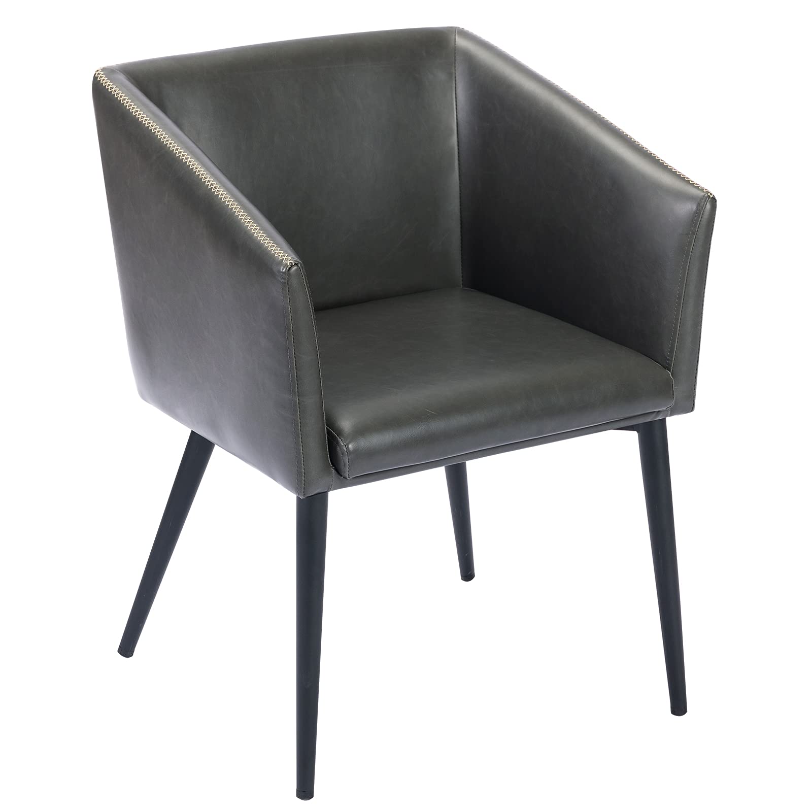 DUHOME Modern Accent Chair - PU Leather Dining Chair with Armrests, Mid Back Desk Chair for Home Office, Living Room & Kitchen - Comfortable Grey Seating for Dining, Working & Relaxing