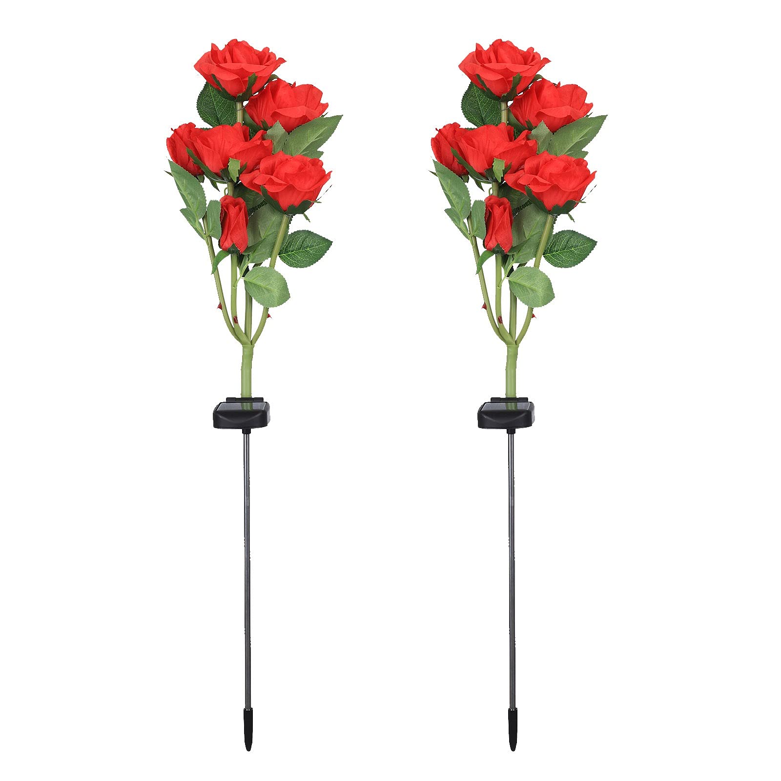 6-Powered Solar LED Rose Flower Lights - 2 Pack Upgraded Outdoor Solar Lanterns for Garden, Yard, Pathway (Red) | Weatherproof Romantic Decoration for Weddings, Parties & Home Decor