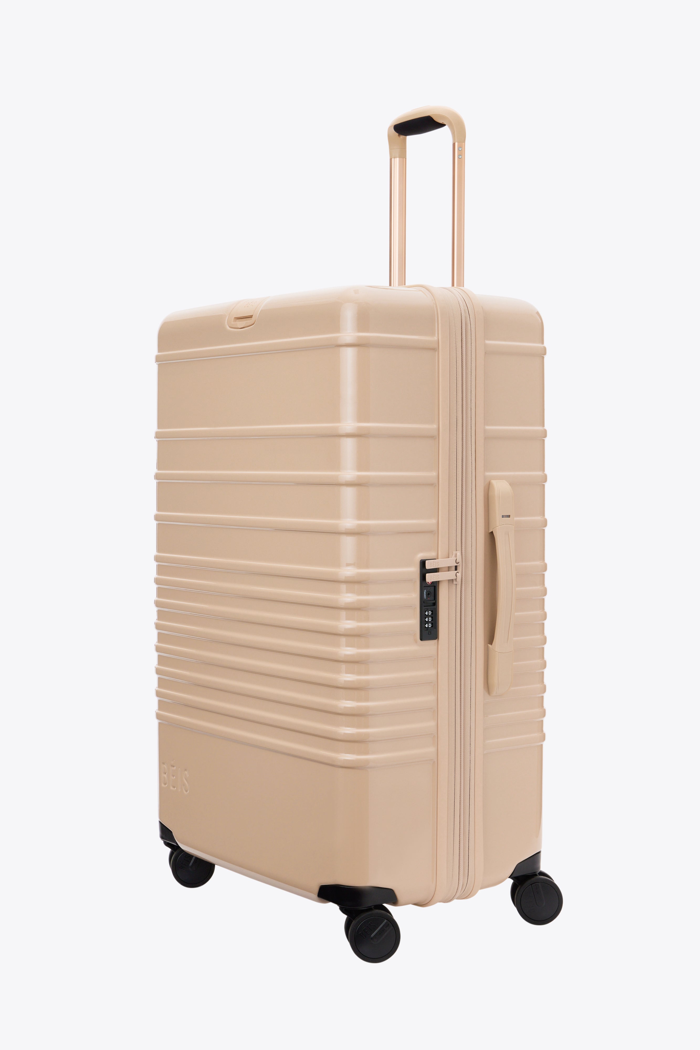 Large Check-In Roller Luggage in Glossy Beige - Spacious Carry-On Suitcase for Travel, Business Trips & Vacations