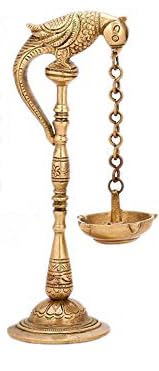 Brass Bird Diya Oil Lamp Stand - Hindu Puja Religious Decor, Feng Shui Gift & Home Temple Hanging Diya with Chain (Set of 4) - Perfect for Festivals, Meditation & Spiritual Decorations