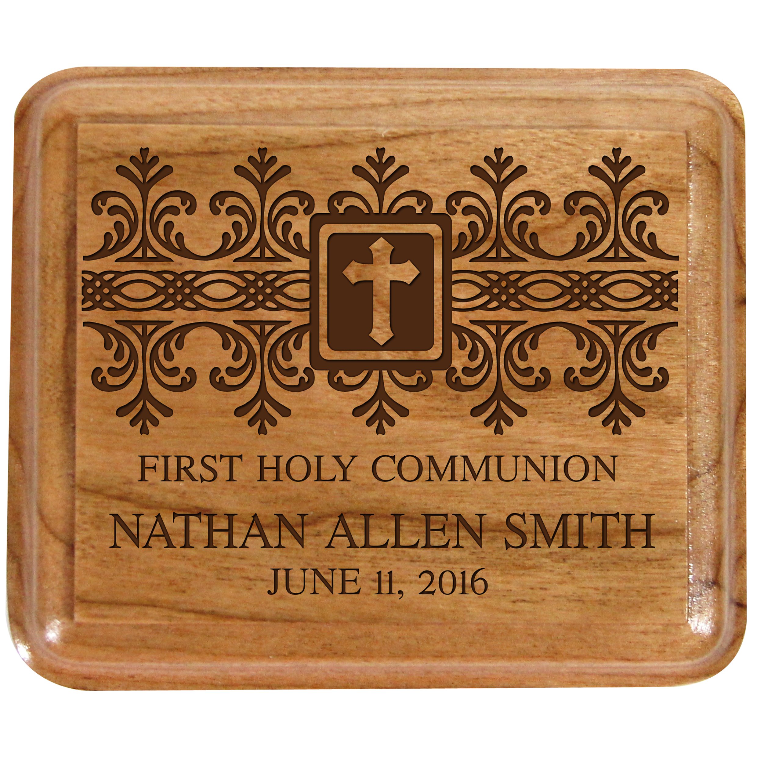 Personalized Wooden Keepsake Box for First Communion, Baptism & Christening Gifts - Engraved Jewelry Memory Box for Boys - Perfect for Religious Ceremonies, Baby Dedications & Special Occasions