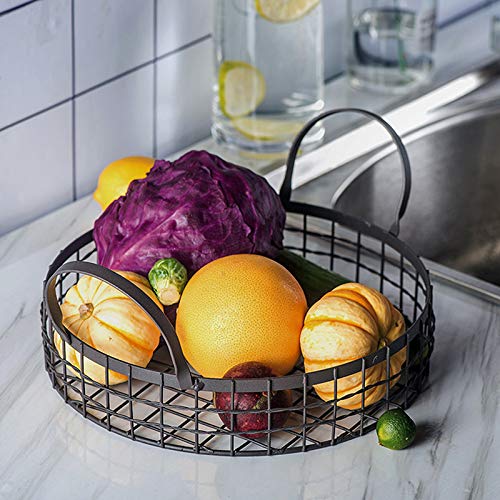 VALINK Wrought Iron Storage Baskets with Handle - Metal Storage Hamper for Bread, Snacks, Fruits & Candy - Home & Kitchen Organizer for Desktop, Countertop & Pantry Organization