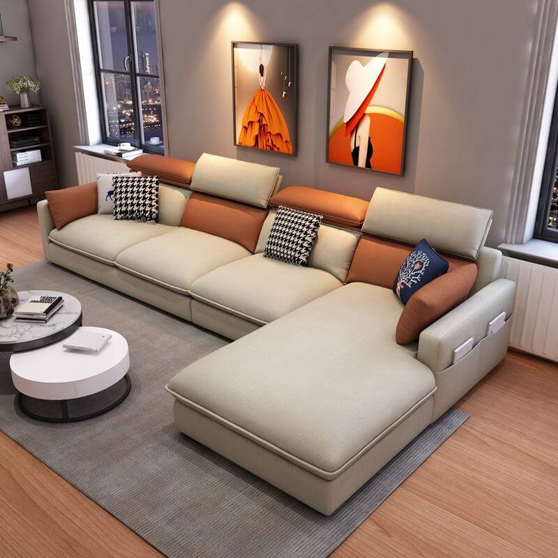 L-Shaped Sectional Sofa with Adjustable Headrest and Chaise Lounge - Perfect for Living Room, Home Theater, and Small Spaces