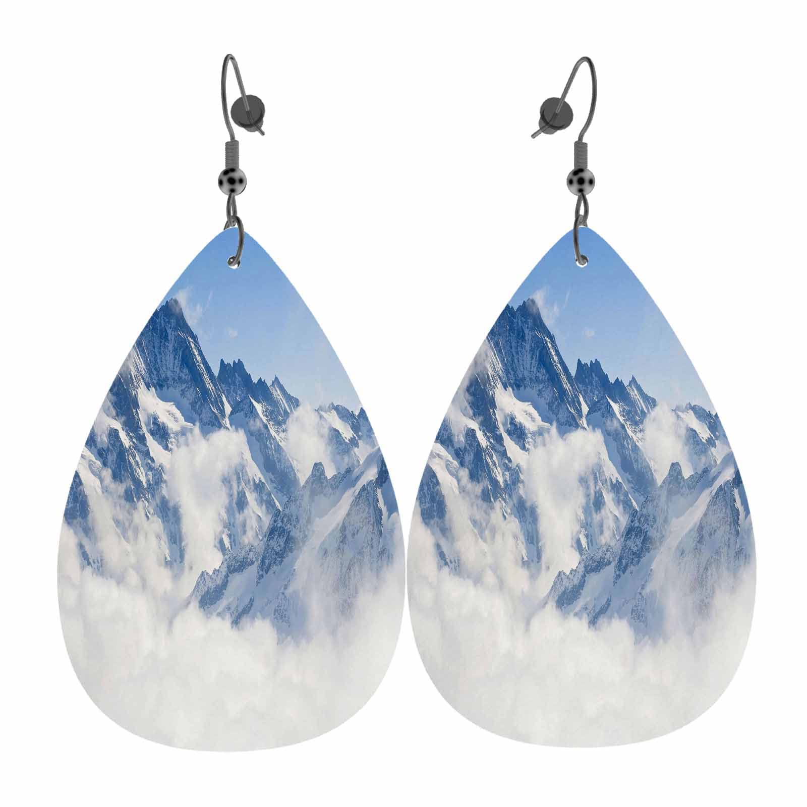 HOSNYE Pink & Navy Blue Heart Seamless Pattern Leather Dangle Earrings for Women - Lightweight Teardrop Double-Sided Leaf Earrings for Girls, Perfect for Casual Wear, Parties & Gift Giving