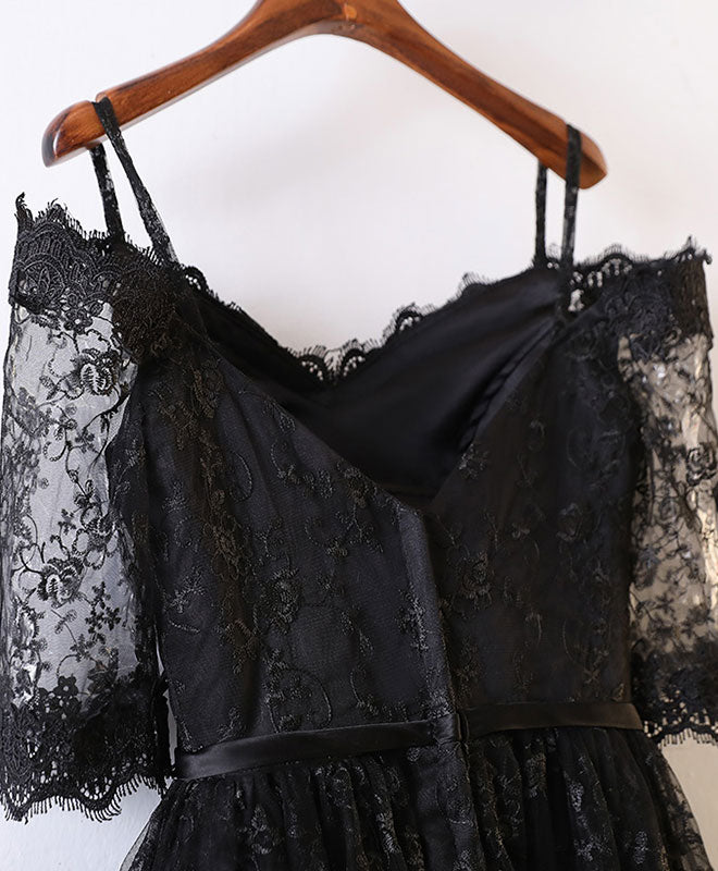 Elegant Black High-Low Lace Prom Dress for Women | Formal Homecoming Gown | Perfect for Prom Night, Graduation & Special Occasions