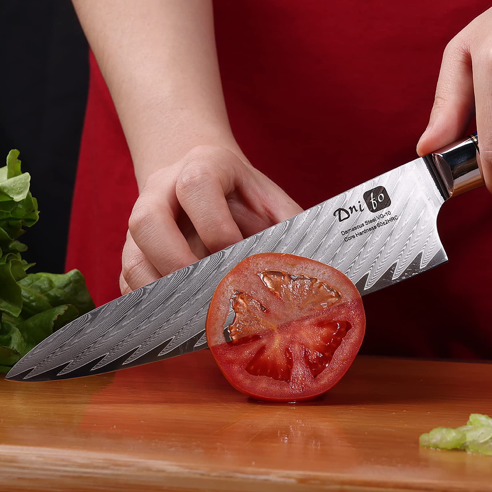 **8 Inch Damascus VG-10 Steel Professional Chef Knife - Japanese Full Tang Kitchen Knife with Half Bolster, Anti-Rust Forged Blade - Perfect for Slicing, Dicing & Precision Cooking**