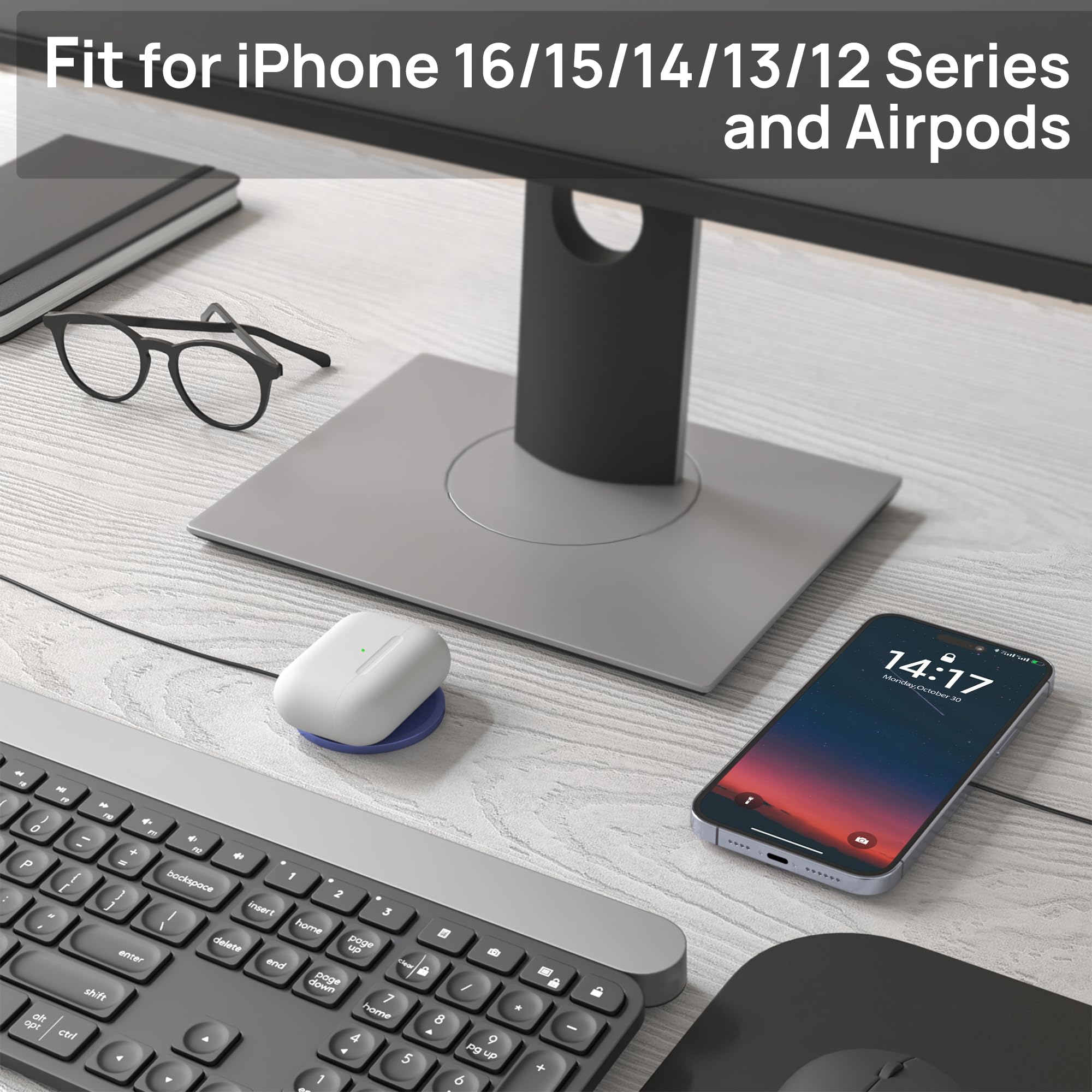 15W Fast Wireless Charger for iPhone 16/15/14/13/12 Series & AirPods | MagSafe Compatible Magnetic Charging Pad with USB-C | Perfect for Home, Office & Travel | Blue
