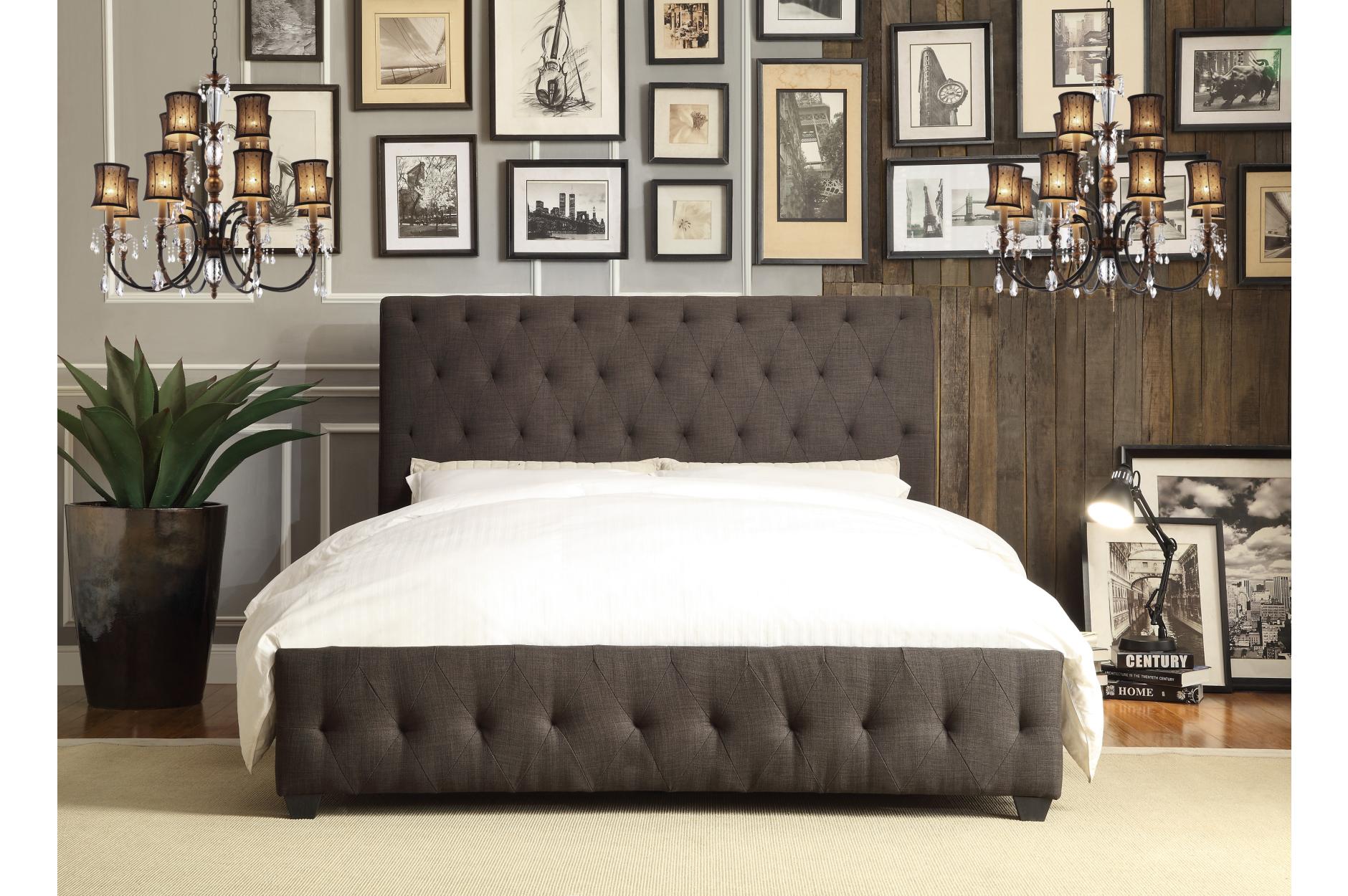 Baldwyn Collection Dark Gray Fabric Bed Frame - Queen Size Upholstered Platform Bed with Wooden Slats for Support | Perfect for Modern Bedrooms, Guest Rooms & Small Spaces