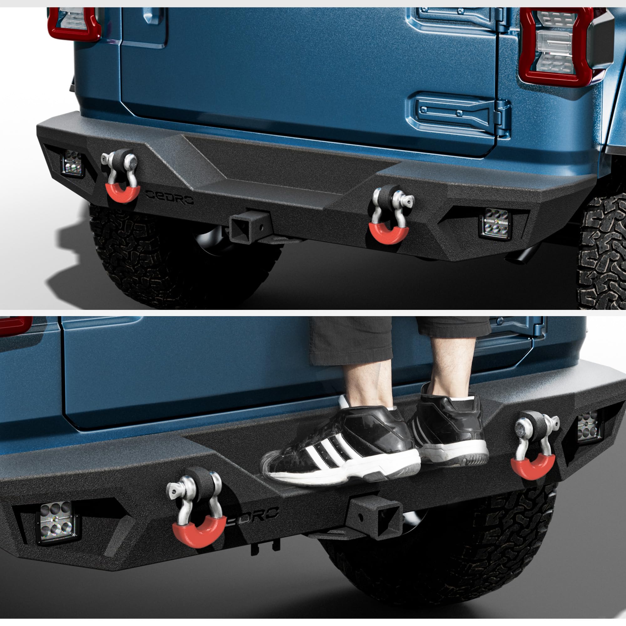 OEDRO Heavy Duty Rear Bumper for 2007-2018 Jeep Wrangler JK Unlimited - Rock Crawler Bumper with Hitch Receiver & 2X LED Lights, Off-Road Textured Black - Perfect for Off-Roading, Rock Crawling & Adventure Trail Riding