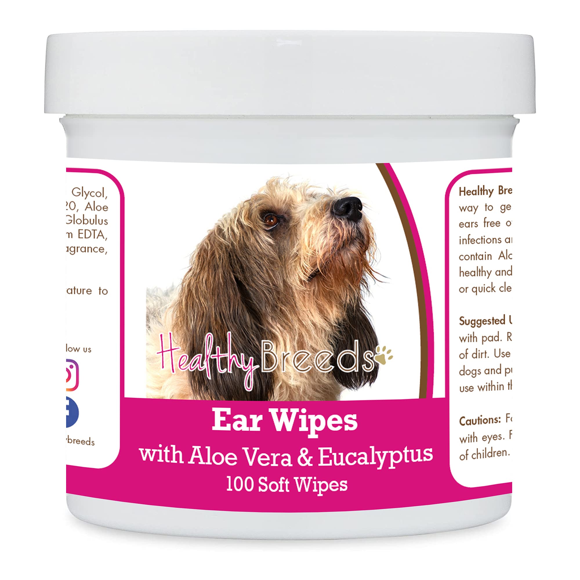 Healthy Breeds Petits Bassets Griffons Vendeen Dog Ear Cleaning Wipes - 100 Count with Aloe & Eucalyptus | Gentle Cleansing for Ear Wax, Odor & Itch Relief | Perfect for Regular Grooming & After Bath Care