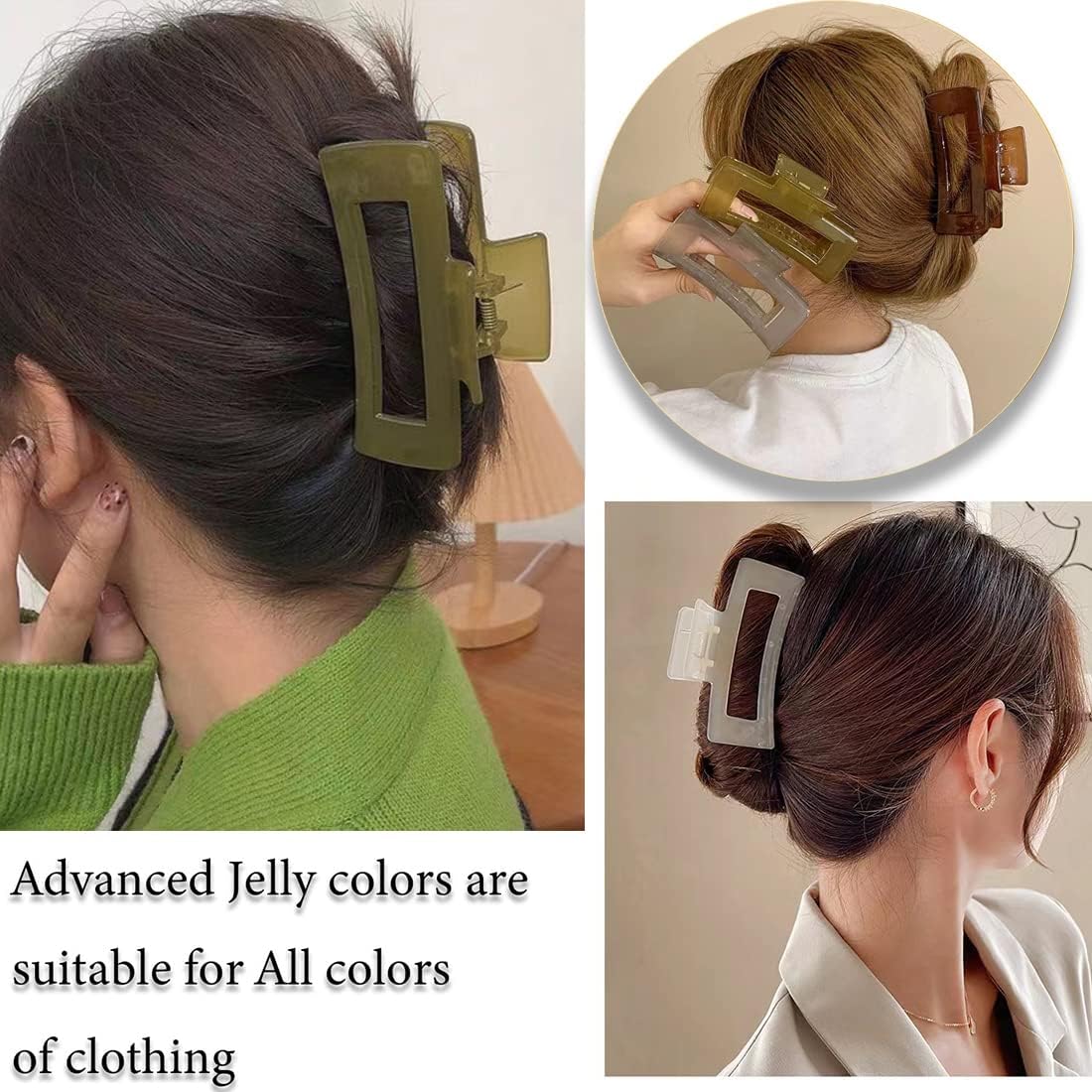 XIVIR Large Hair Claw Clips 4.3 Inch - Square Hair Clips for Women & Girls, Thick Hair Claw Clips in Jelly Colors (Set B) - Perfect for Ponytails, Buns & Everyday Hairstyles