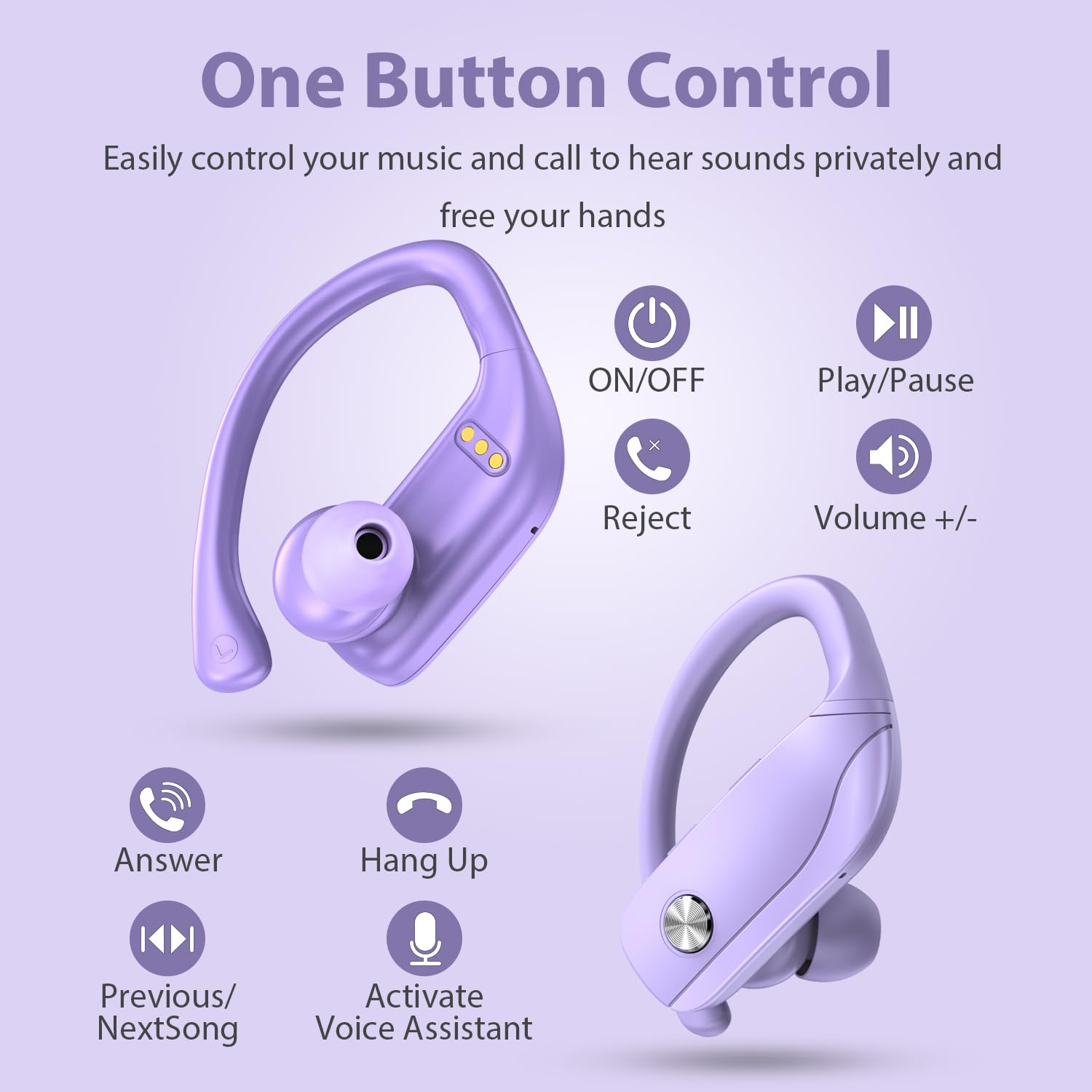 bmanl Wireless Bluetooth Earbuds - 48H Playtime, LED Display, Over-Ear Sport Headphones with Built-in Mic & Earhooks for Running, Gym Workouts - Purple (Ideal for Fitness, Commuting & Outdoor Activities)