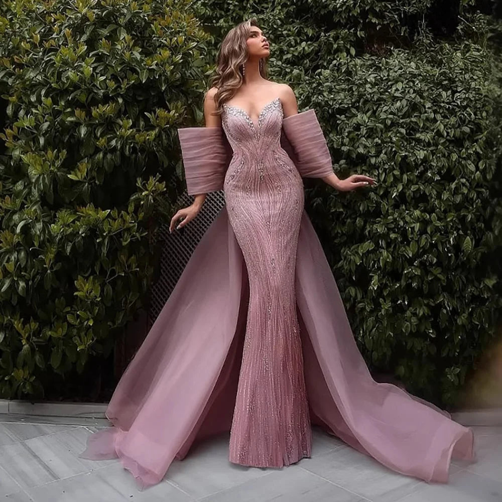Luxury Designer Pink Mermaid Evening Dress with Big Bow LA73061 - Elegant Formal Gown for Prom, Wedding, Gala & Special Occasions