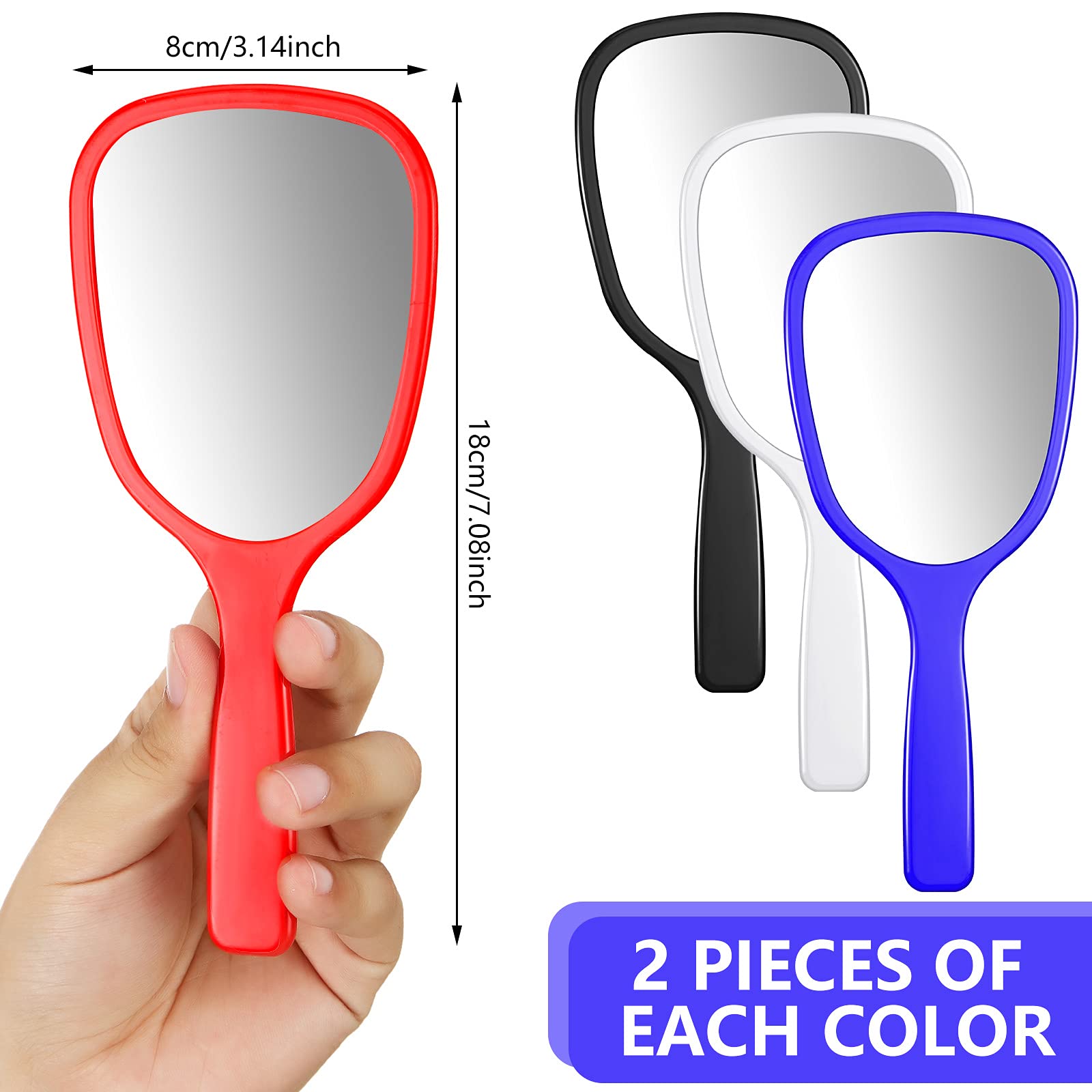 Jetec Handheld Travel Mirror 8-Pack - Compact Makeup Mirror for Home & Travel (Blue/Black/Red/White)