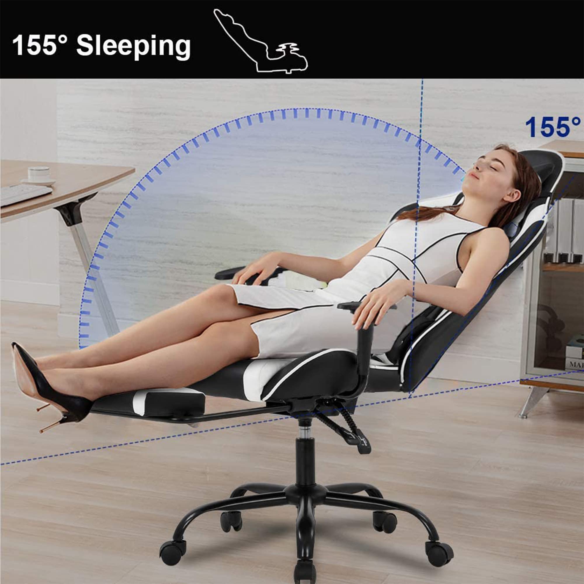 Best Ergonomic Office Chair - PU Leather Executive Computer Desk Chair with Lumbar Support & Footrest - Adjustable Swivel Rolling Task Chair for Women & Men - Perfect for Home Office, Gaming & Workspaces (White)