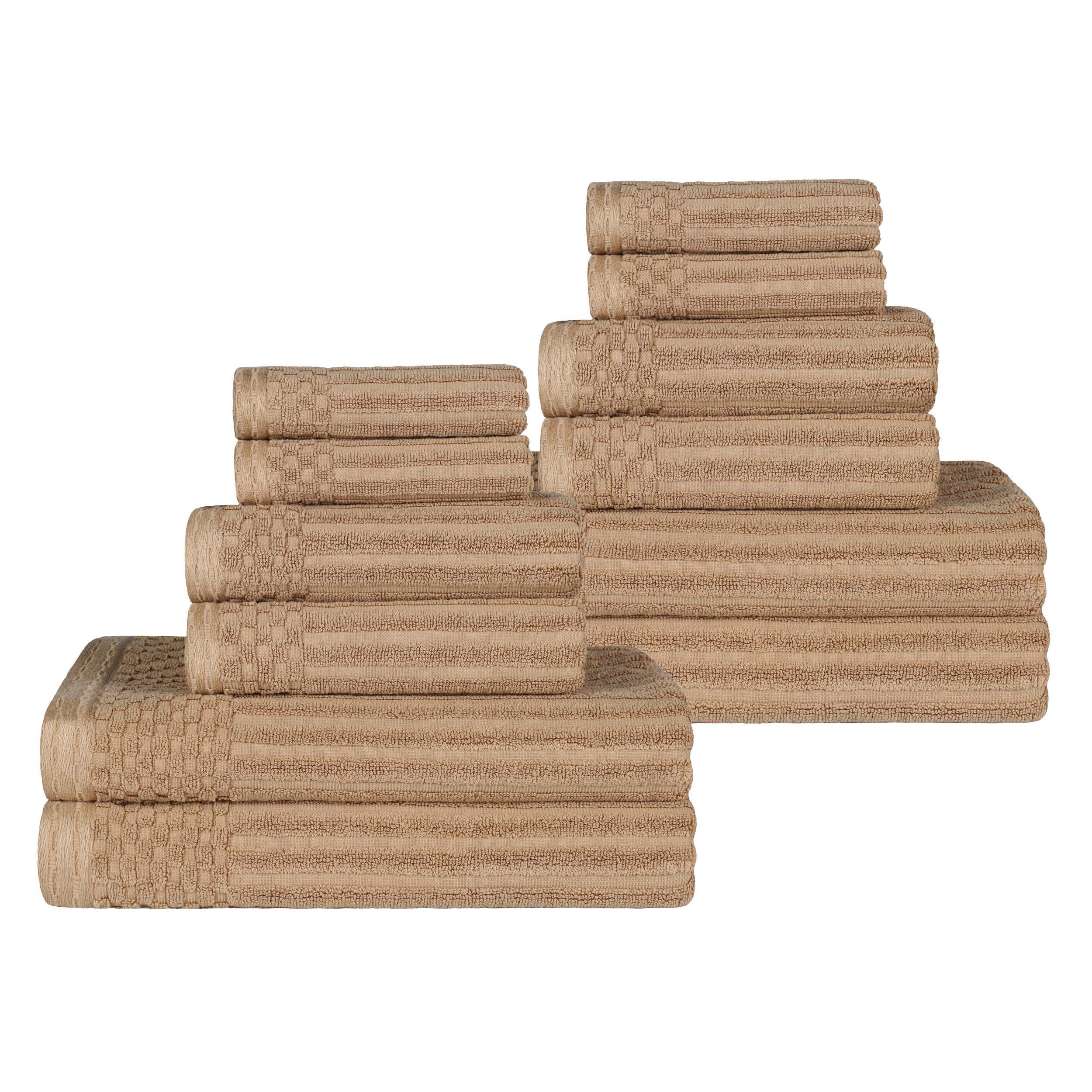 Premium 12-Piece Ribbed Textured Cotton Towel Set - Medium Weight Bath & Hand Towels for Spa, Guest Bathroom & Luxury Home Decor