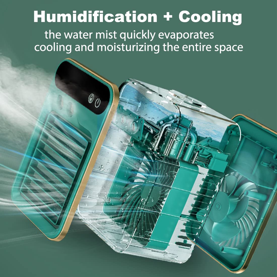 Portable Air Conditioner - 4000mAh Rechargeable Personal Cooling Fan with 3 Speed Settings & Mist Function, Evaporative Cooler for Home, Bedroom, Office (Green) - Stay Cool Anywhere, Perfect for Hot Days, Work Desks & Small Spaces