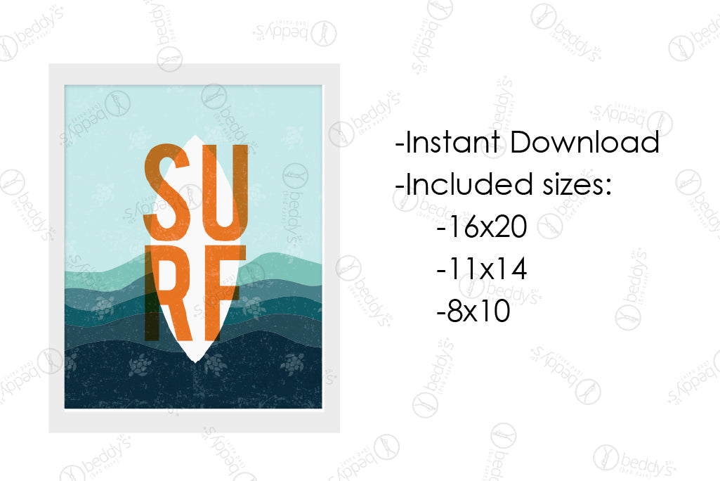 Ocean Wave Surf Art Digital Download - Printable Beach Wall Decor for Coastal Home & Office