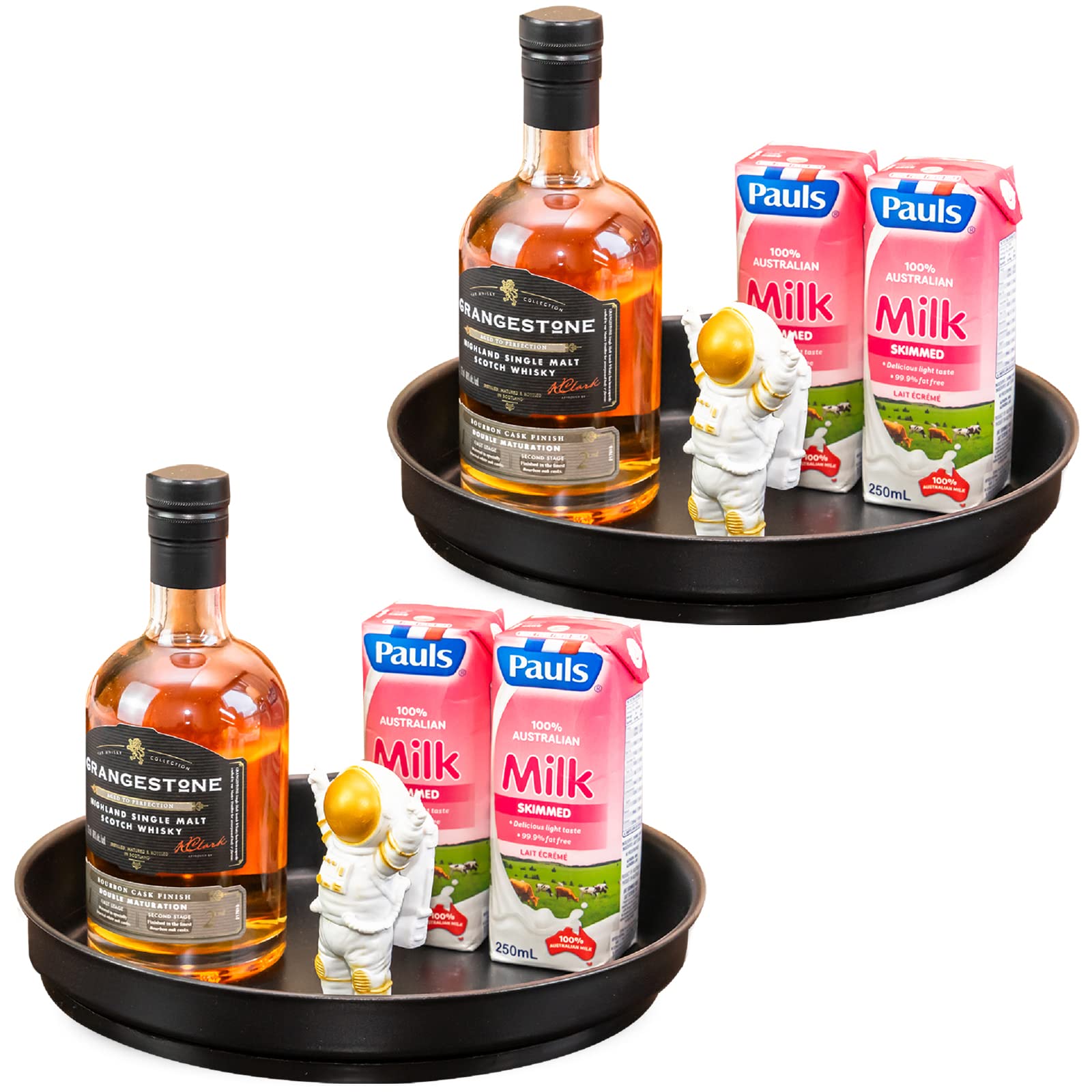 2 Pack Premium Lazy Susan Organizer - 10 Inch Non-Slip 360° Rotating Turntable for Kitchen Countertop, Cabinet & Table | Stainless Steel Spice Rack Organizer (Black) | Perfect for Storing Spices, Cosmetics & Pantry Items