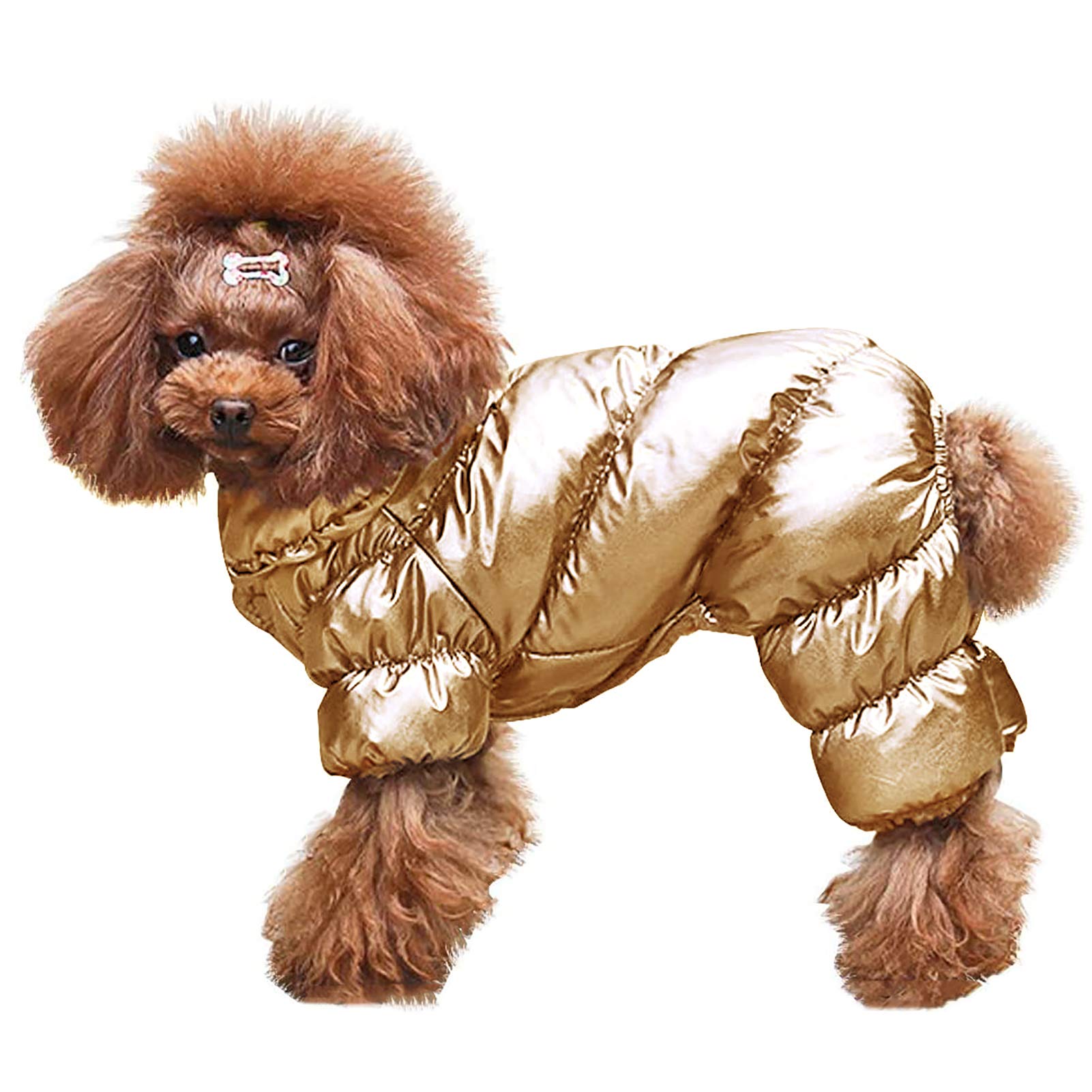 AOFITEE Waterproof Winter Dog Coat - Windproof Full Body Snowsuit with Fleece Lining | Puffer Down Jacket for Small Dogs | Cold Weather Protection for Outdoor Activities (Gold, Size S)