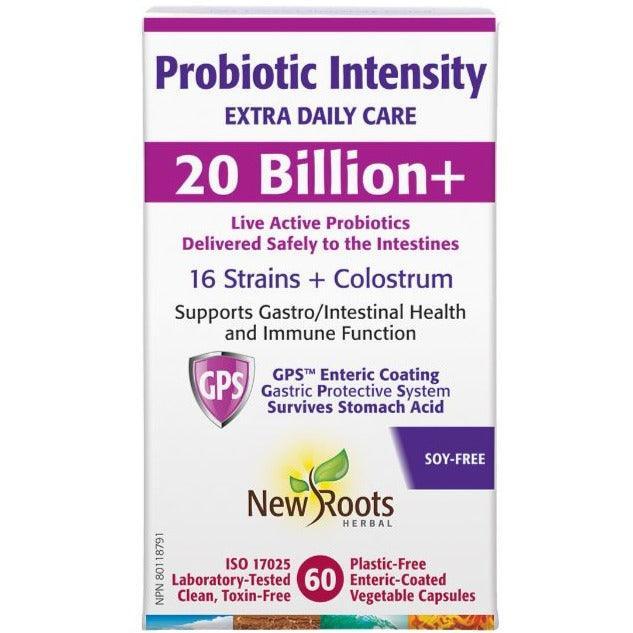 New Roots Probiotic Intensity Extra Daily Care 20 Billion CFU - 60 Veggie Caps for Digestive Health & Immune Support | Gut Flora Balance Supplement for Adults