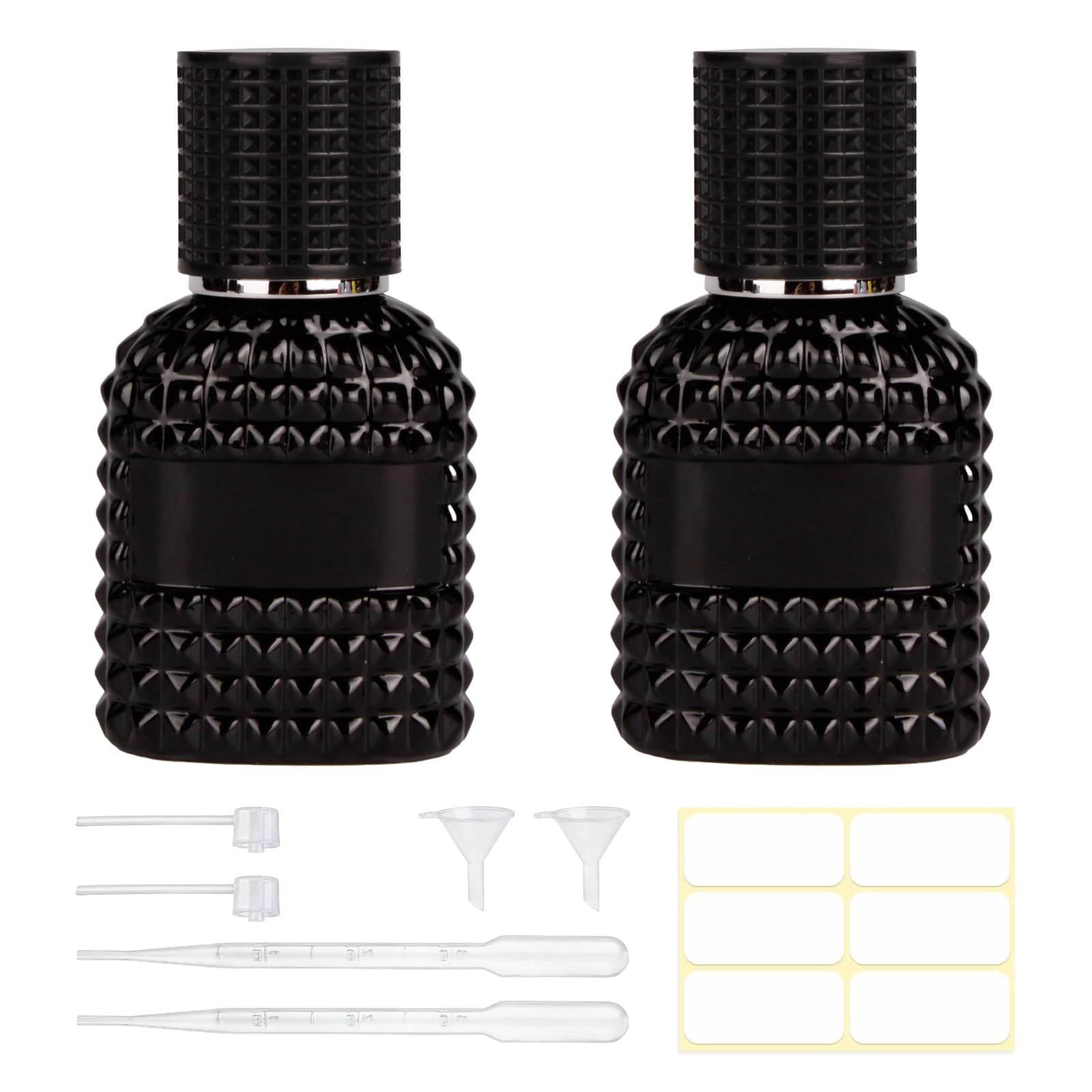2 Pack 30ml Empty Refillable Glass Perfume Spray Bottles - Fine Mist Atomizer for Travel, Fragrance, Essential Oils & Liquids | Portable Perfume Containers for Home, Office & On-the-Go Use (Black)