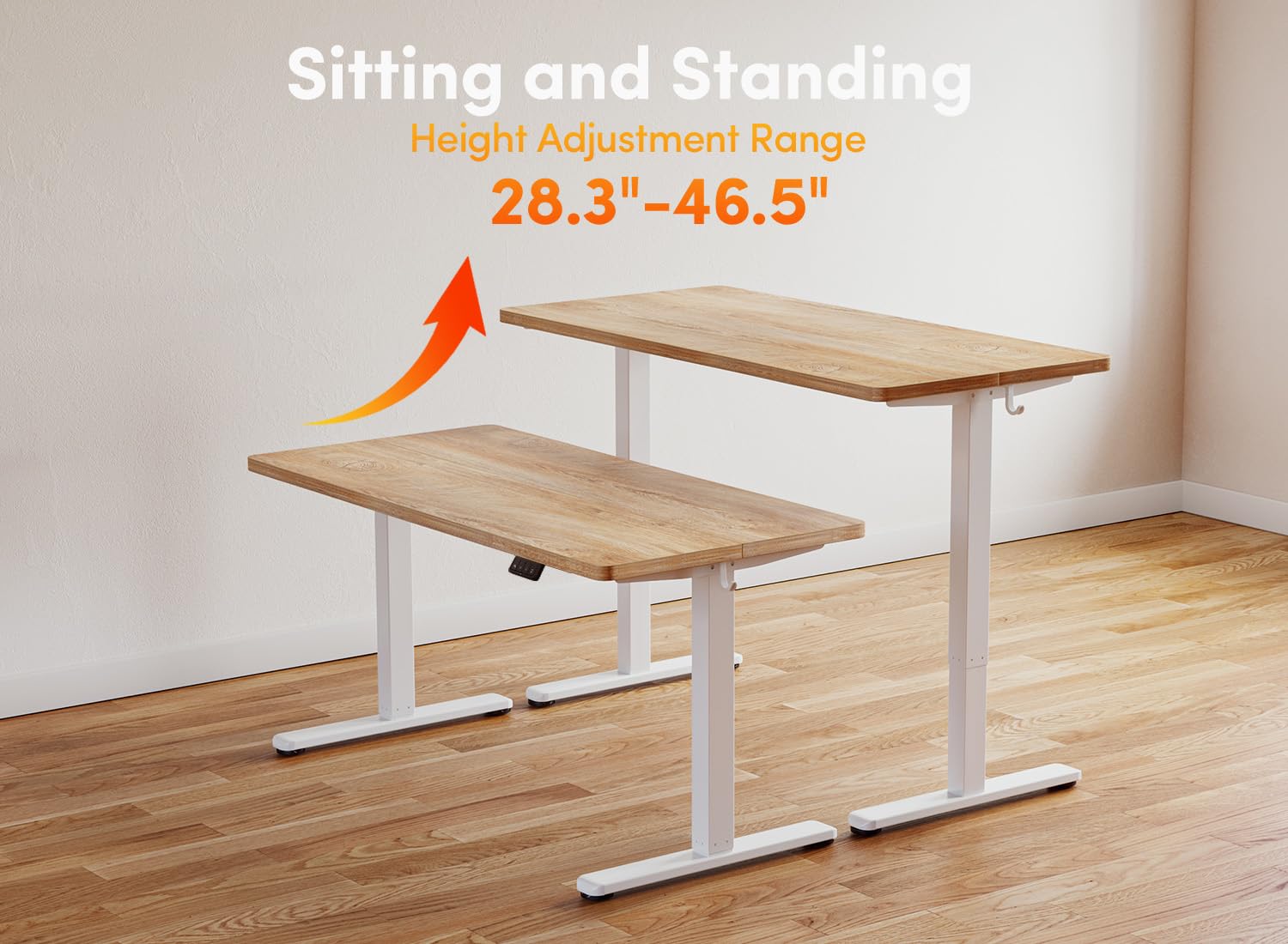 BANTI 48 Inch Electric Height Adjustable Standing Desk - Maple Sit Stand Workstation with Splice Board for Home Office | Ergonomic Computer Desk for Remote Work & Study