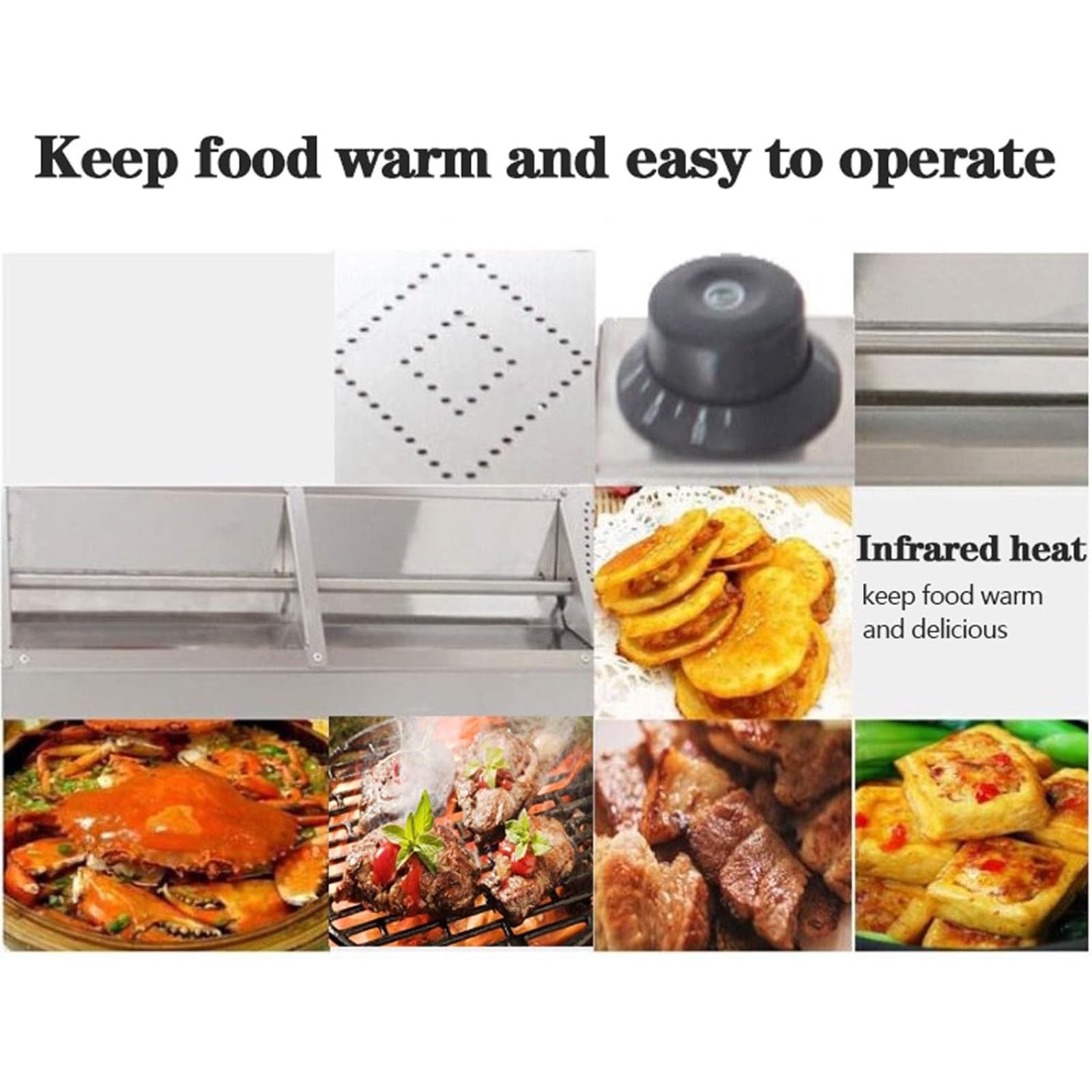 Stainless Steel Adjustable Food Heat Lamp for Kitchen & Buffet - 30-85°C Hanging Food Warmer with 120x15x6.5cm Size - Perfect for Restaurants, Catering & Food Display