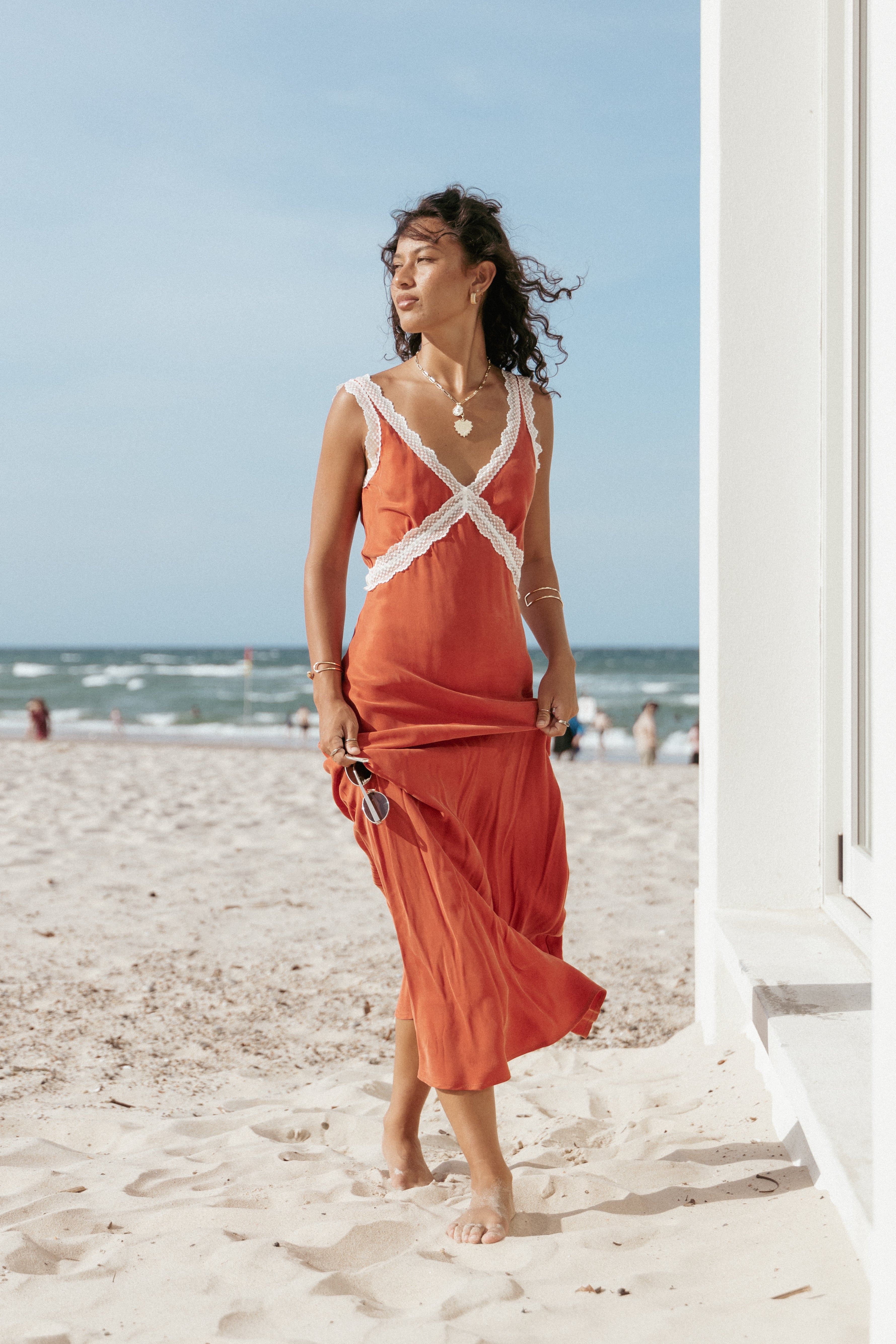 Andie Midi Dress - Flowy Summer Dress in Blood Orange | Casual & Party Wear for Women | Perfect for Beach, Brunch & Date Nights