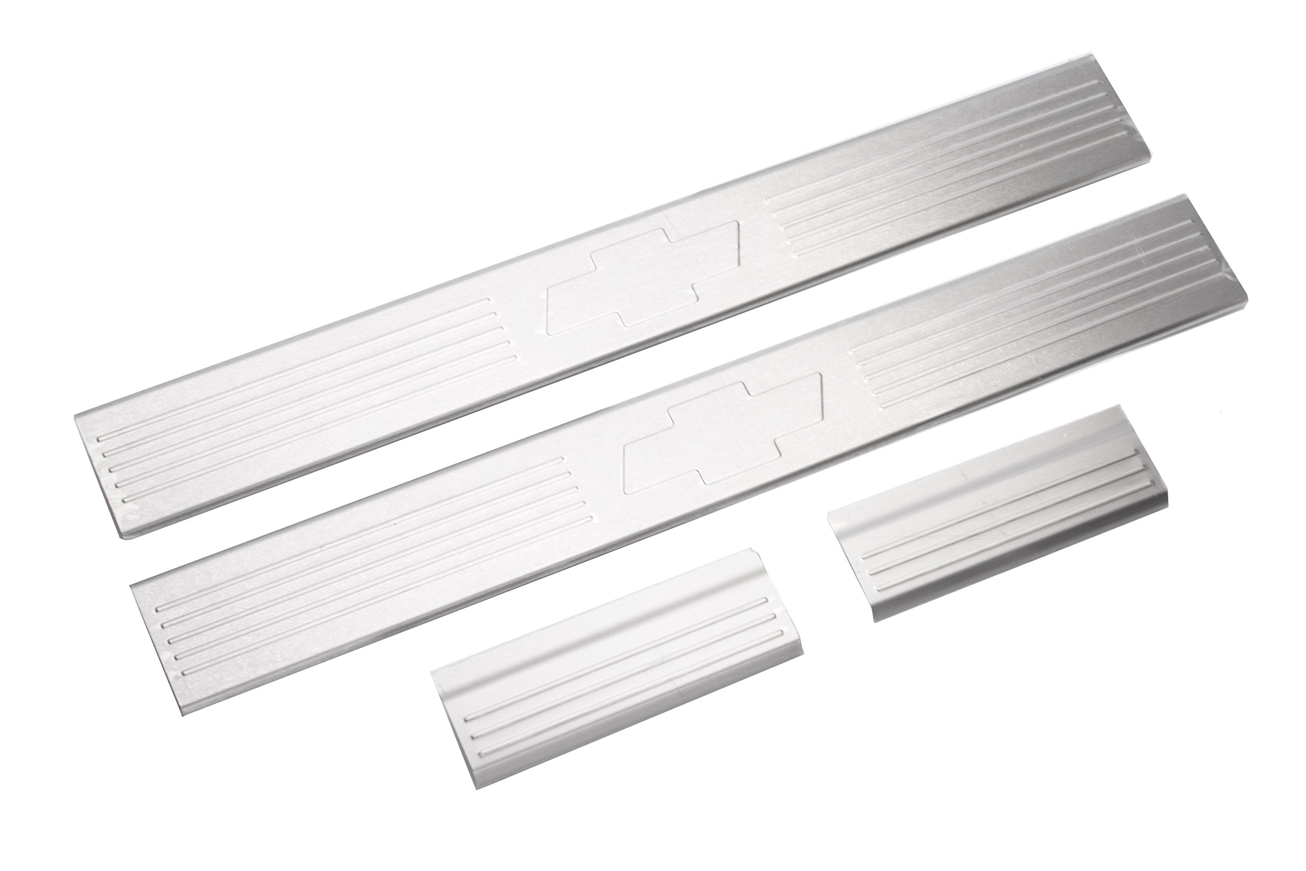 GM Accessories 17802521 Brushed Stainless Steel Front & Rear Door Sill Plates with Bowtie Logo - Durable Protection for Chevy/GMC Truck & SUV Interior