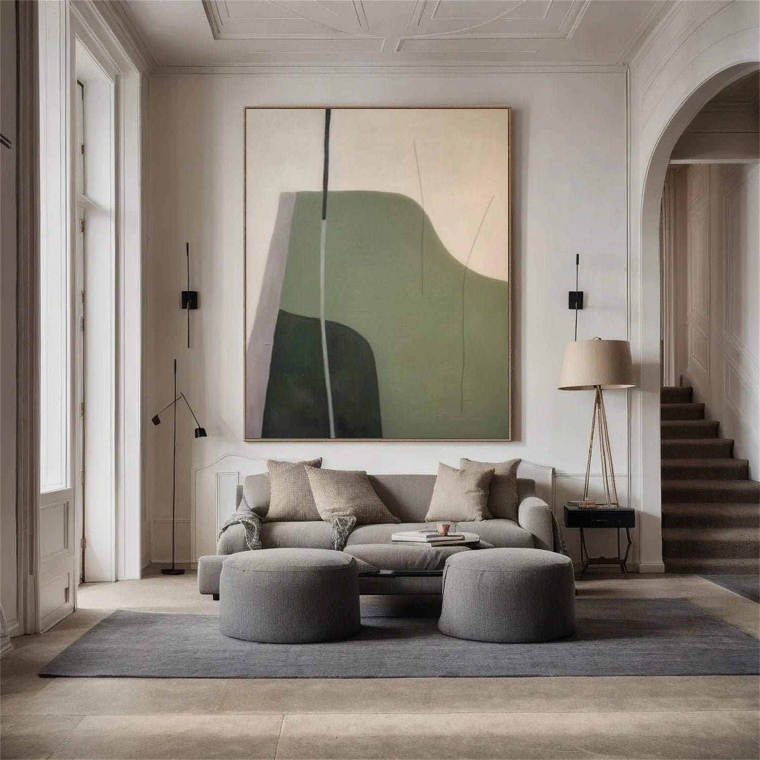 Abstract Wall Art #BG119 - Beige & Green Modern Canvas Painting for Living Room, Bedroom & Office Decor