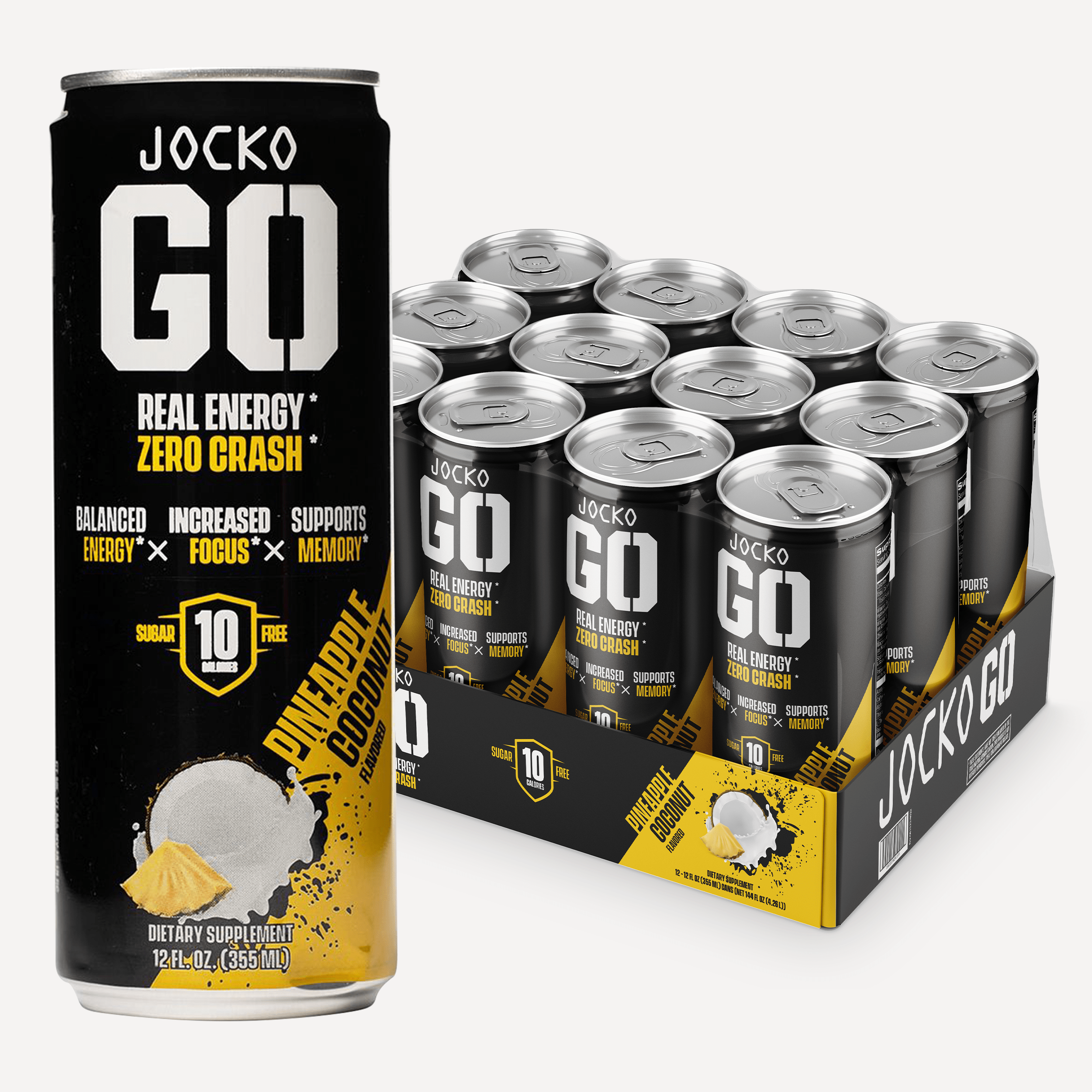 JOCKO GO Energy Drink - 12 Pack | Sugar-Free Pre Workout & Post Workout Supplement | Boost Energy & Focus for Gym, Running & Fitness
