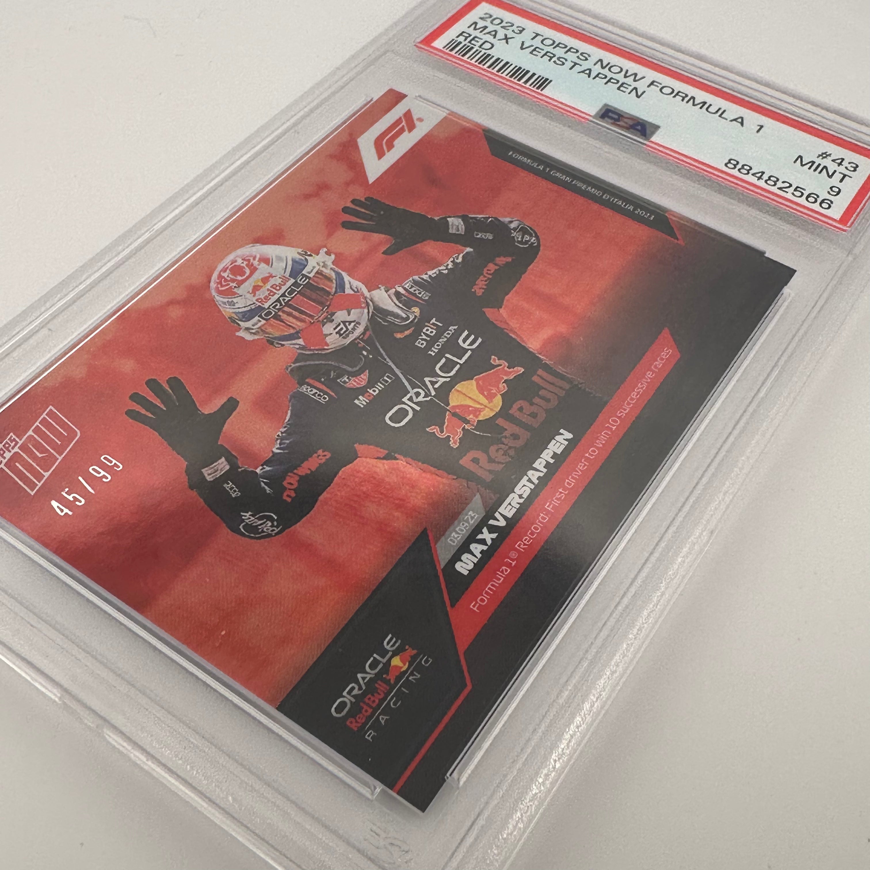 PSA 9 Graded Max Verstappen #43 Red Racing Card 45/99 - Limited Edition Collectible for F1 Fans & Sports Memorabilia Enthusiasts