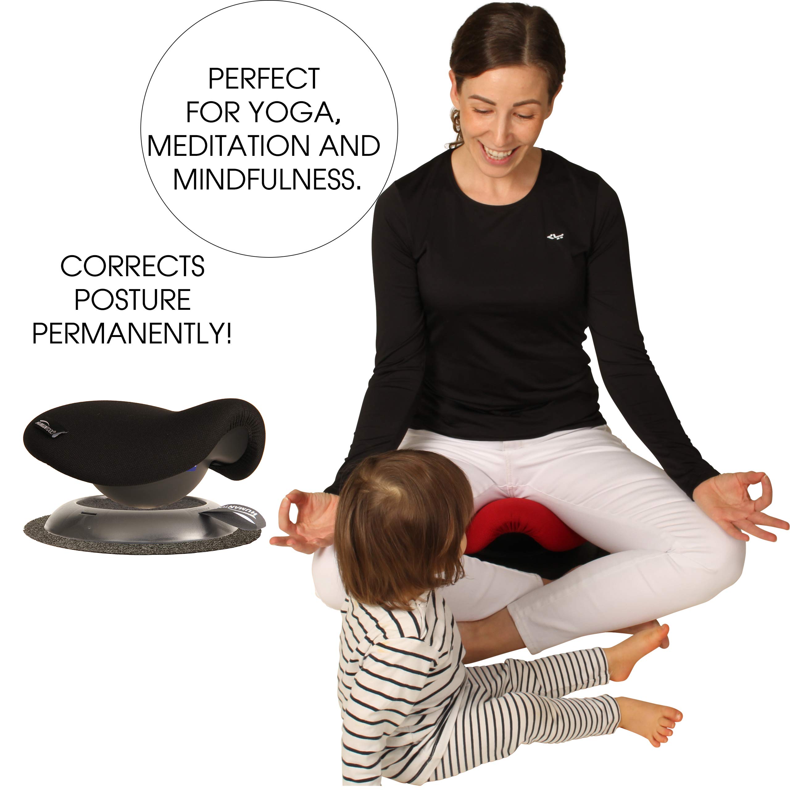 Portable Saddle Stool - Convert Any Chair into Ergonomic Swinging Saddle Seat - Black Comfortable Office Stool for Posture Support by Humantool | Ideal for Home Office, Coworking Spaces & Gift for Professionals