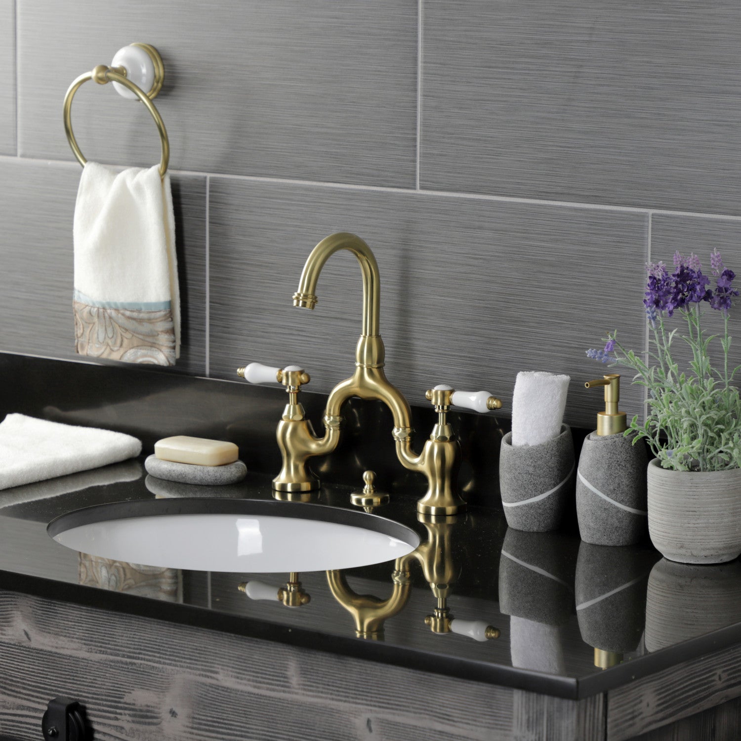 Bel Air KS7997BPL Brushed Brass Two-Handle 3-Hole Deck Mount Bathroom Sink Faucet with Pop-Up Drain - Perfect for Modern Bathrooms, Powder Rooms & Guest Baths